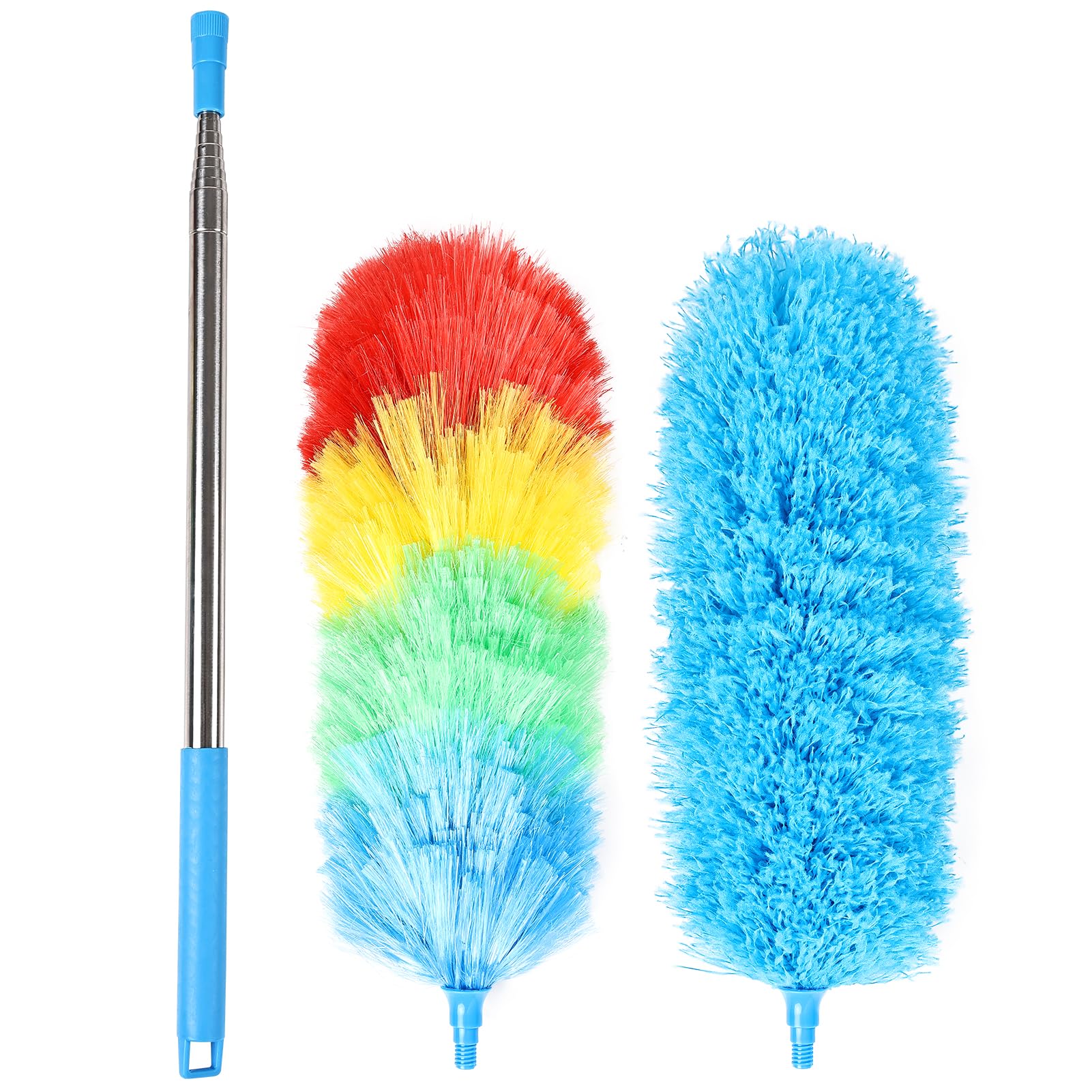 Rainbow Extendable Static Duster Reusable Microfiber Duster with 100" Telescoping Pole
