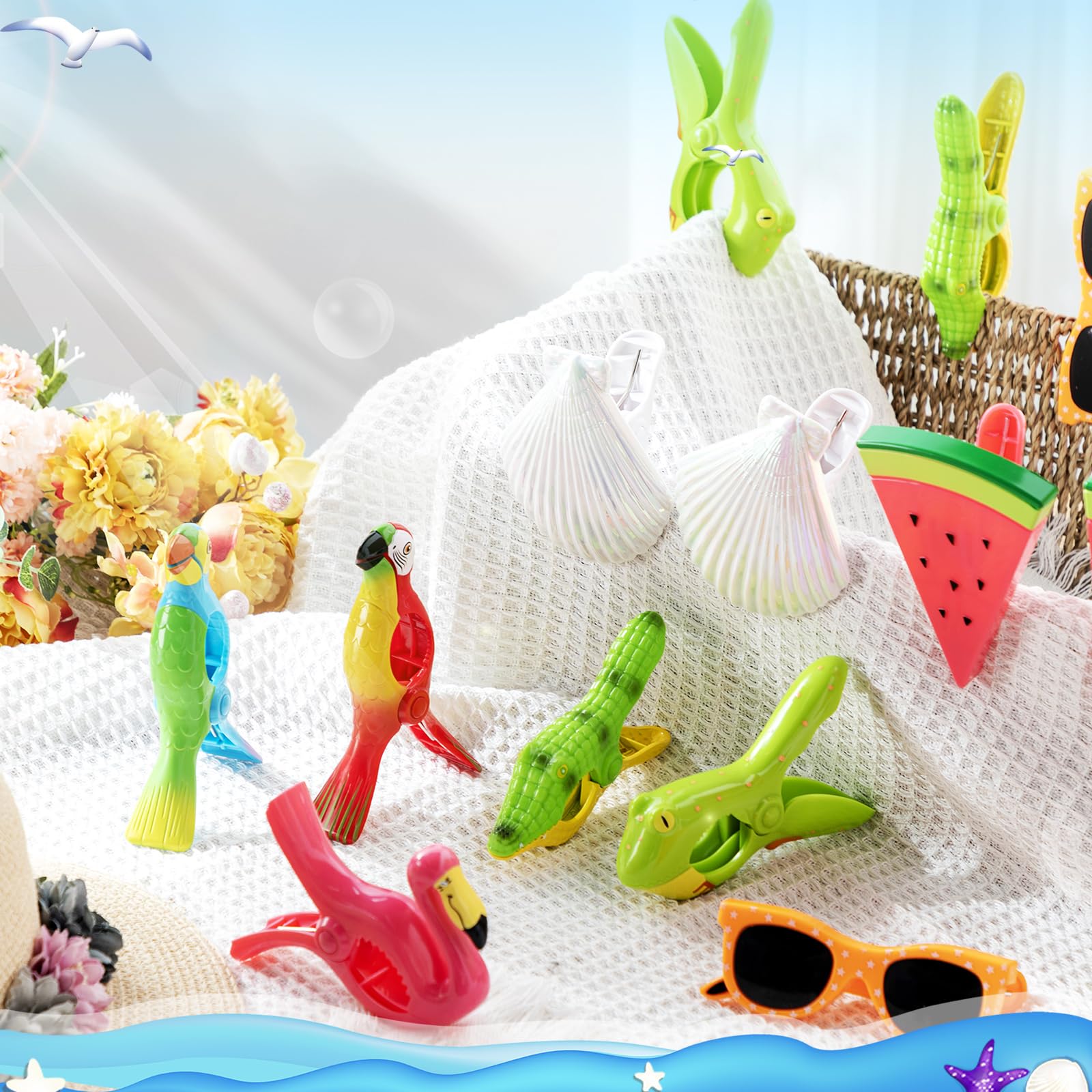 16 Pcs Beach Towel Clips for Beach Chairs Cute Towel Holder Cruise Clothes Pins for Lounge Chair Patio Pool (16 Count)