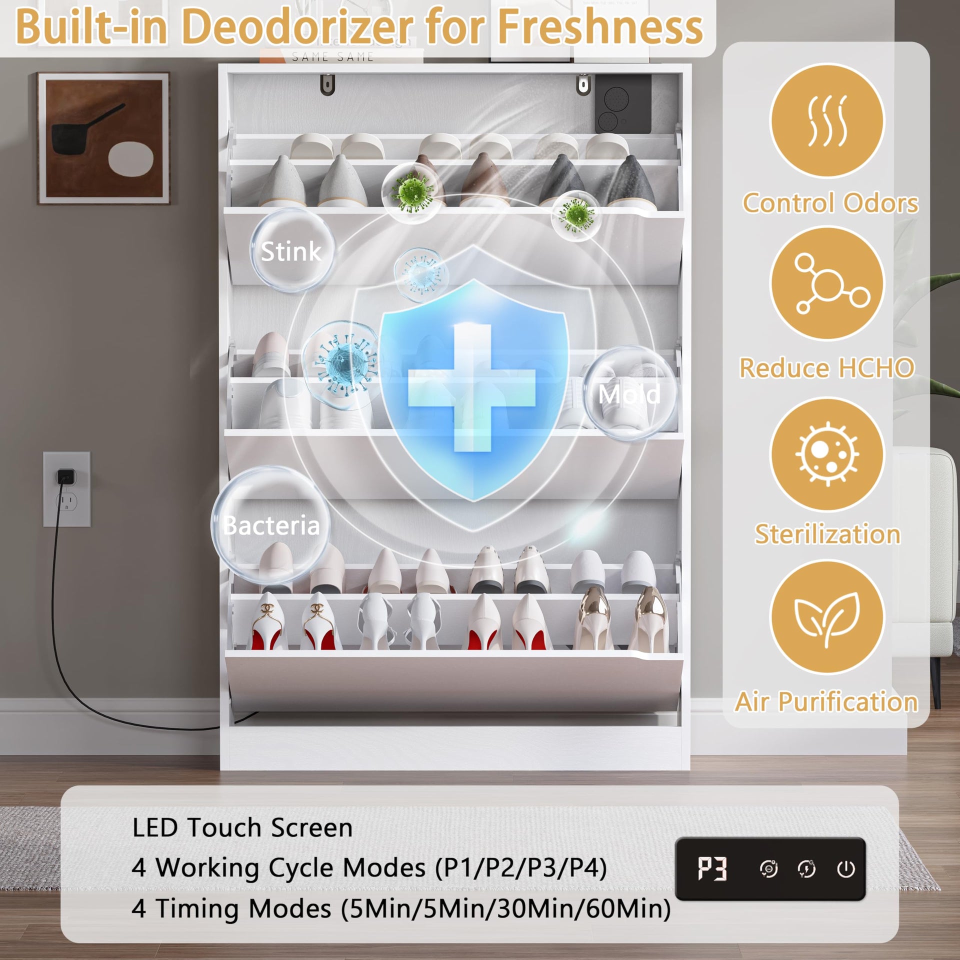 Shoe Cabinet with Odor Control and Back Panels
