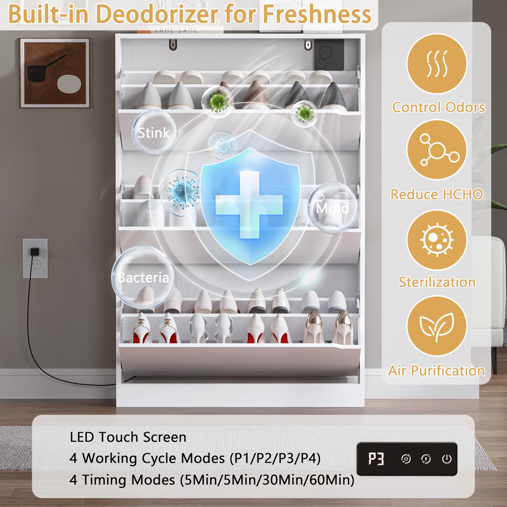 Shoe Cabinet with Odor Control and Back Panels