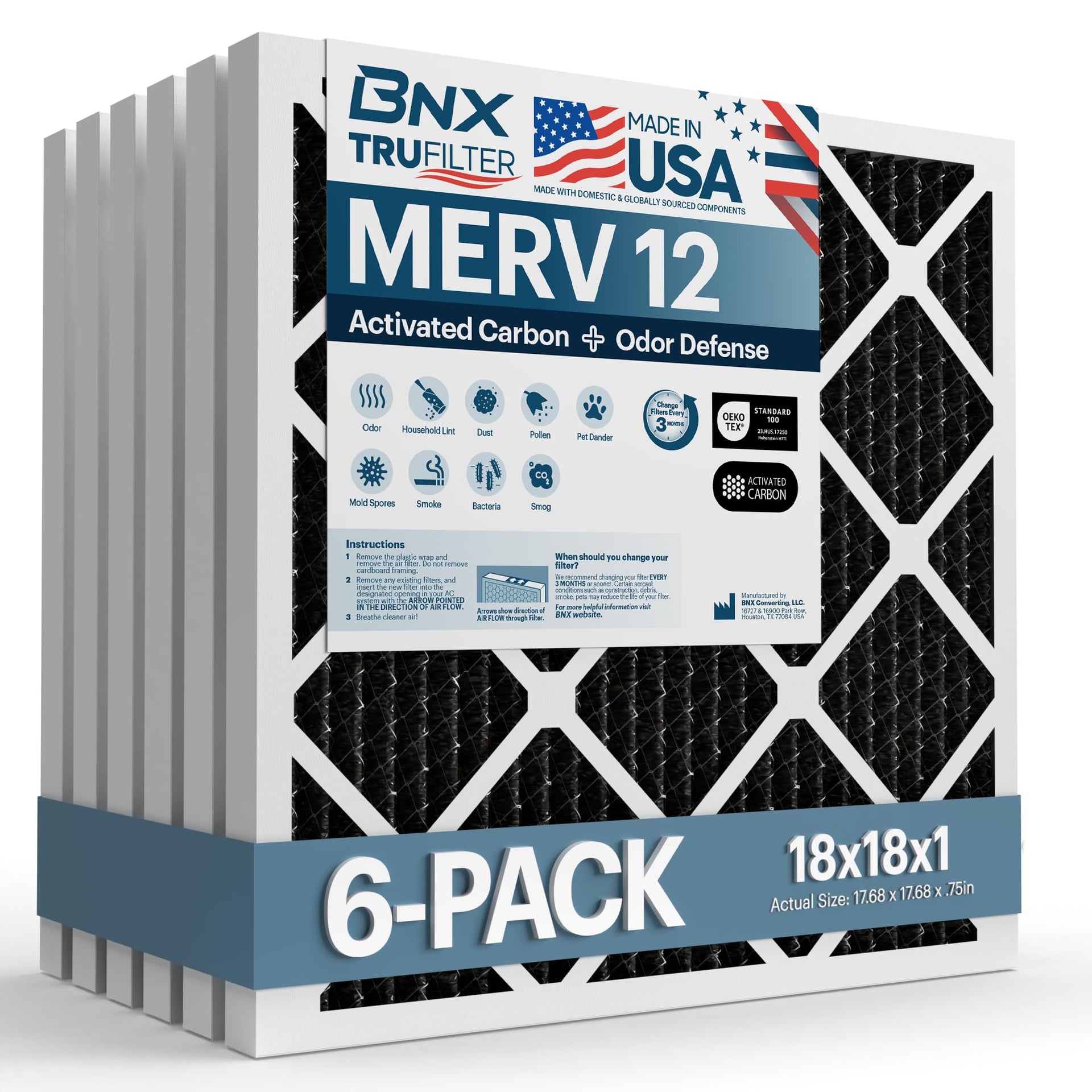 TruFilter 18x18x1 MERV 12 Odor Defense (6 Count)