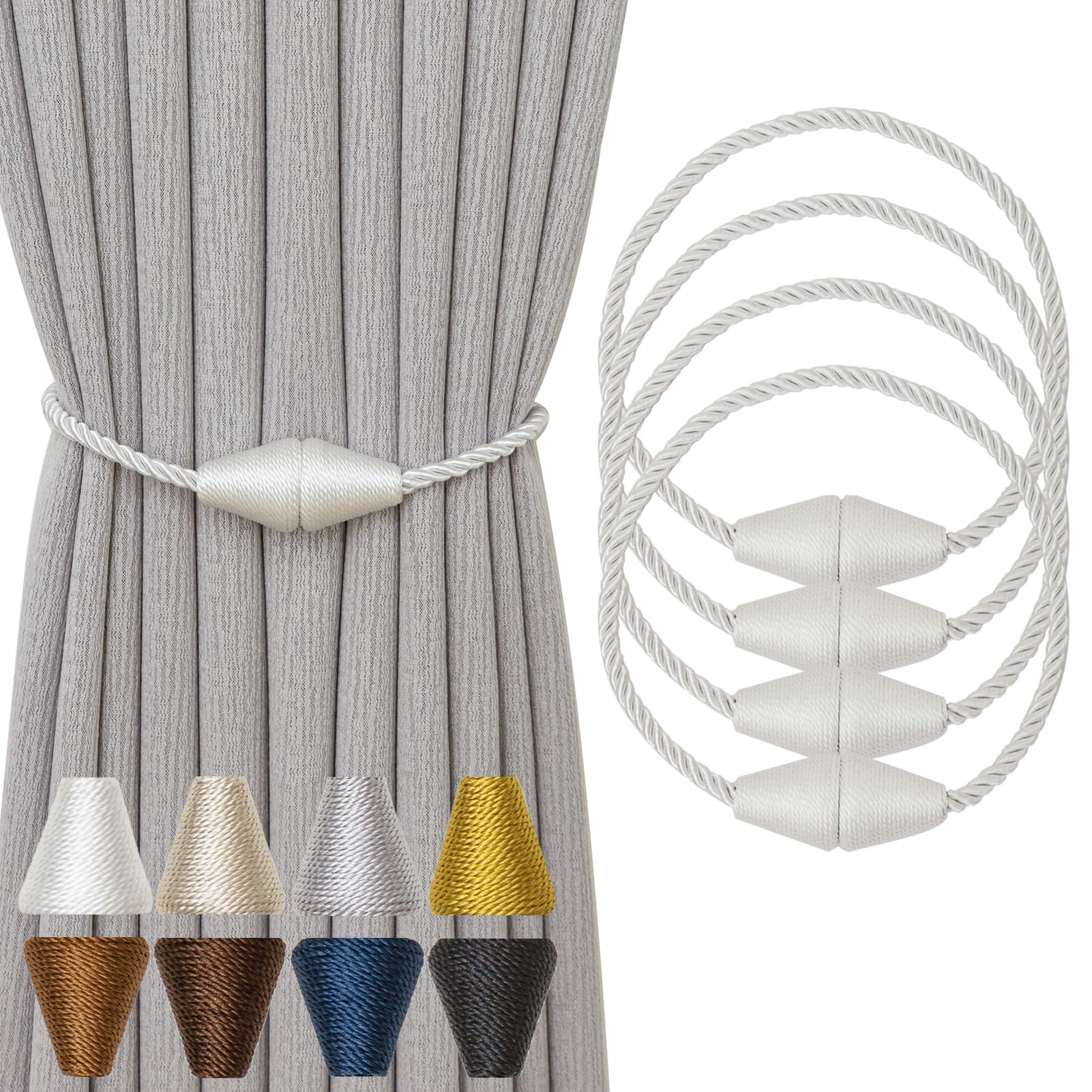 Magnetic Curtain Tiebacks 4 Pack Outdoor Rope Curtain Tie Backs Decorative Window Treatment Holdbacks for Home Decorative Curtain (4 Count)