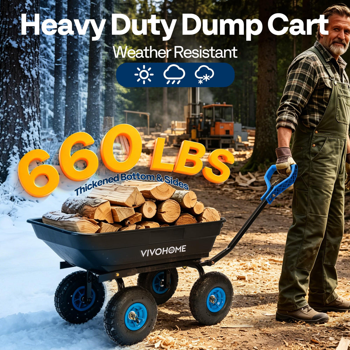 660lbs Wheelbarrow Dump Garden Cart with 2