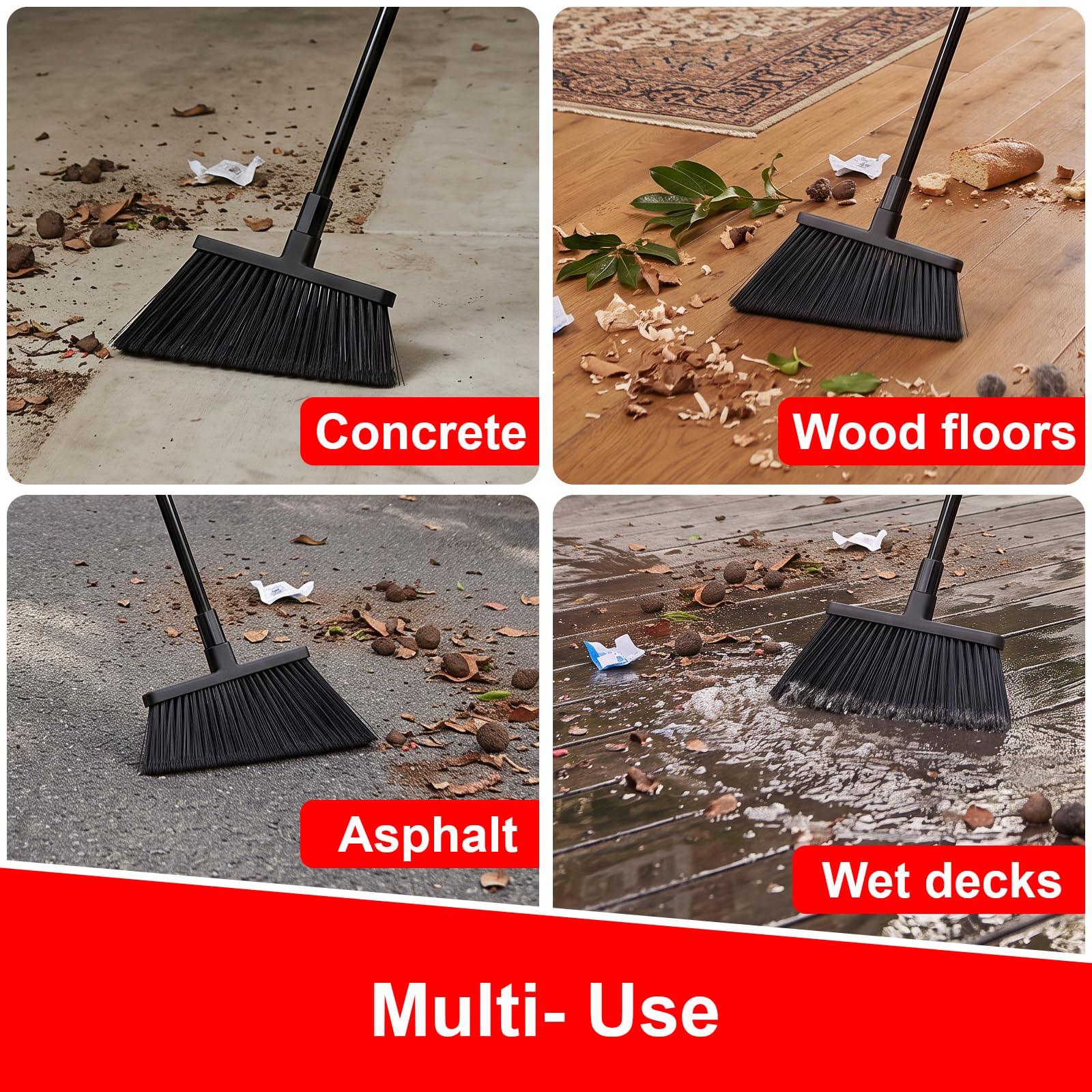 4 Pack Heavy Duty Brooms Outdoor for Floor Cleaning (4 Count)