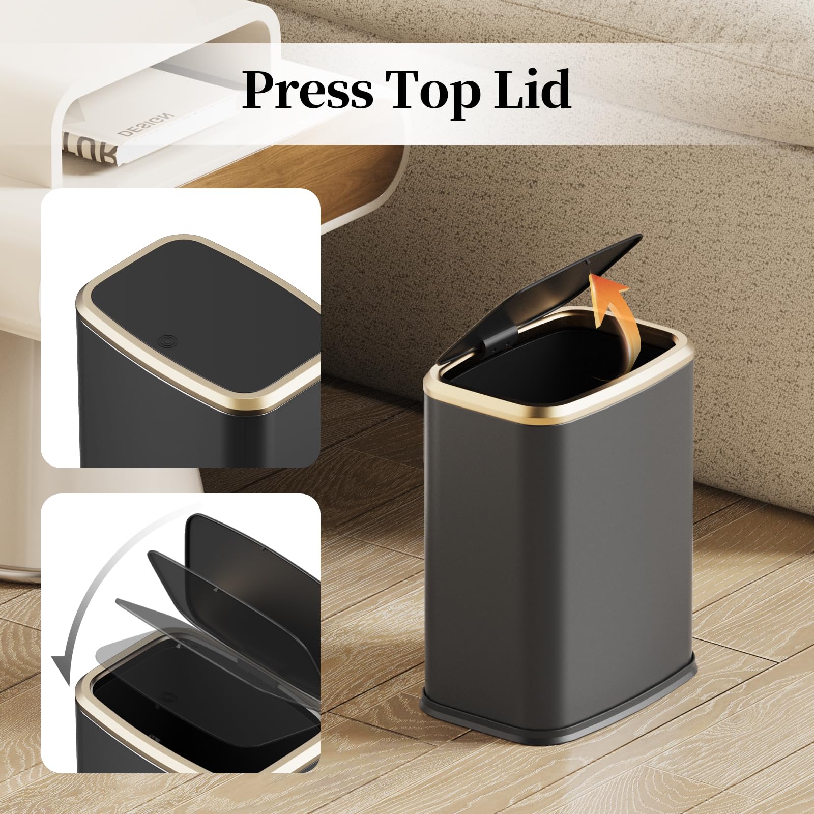 2.1 Gallon Bathroom Trash Can with Lid Press Top