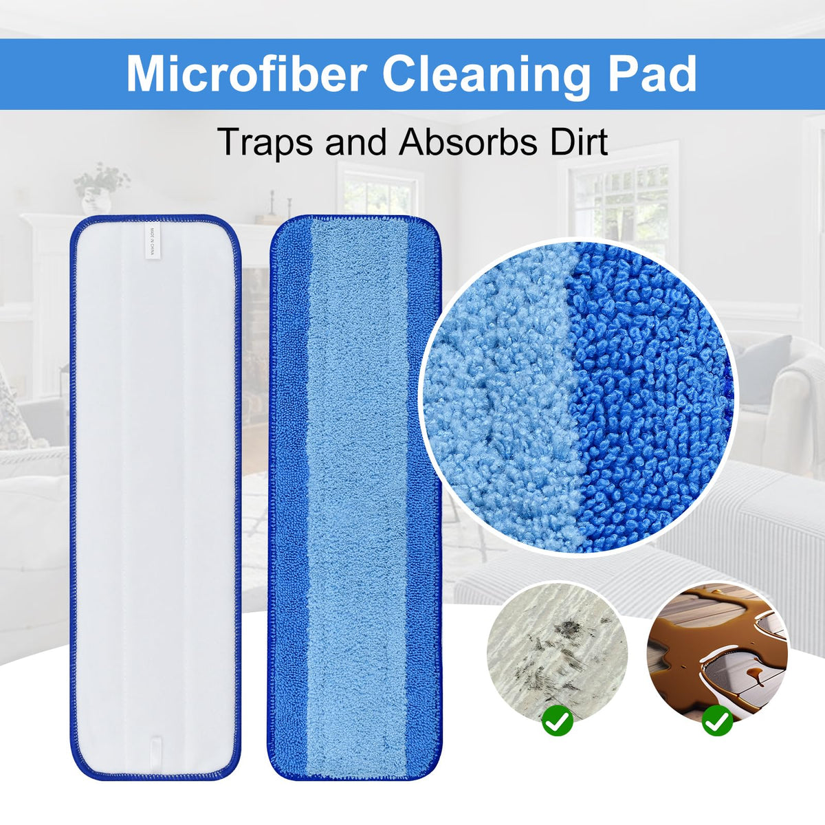 4 Pack Microfiber Cleaning Pad for Bona Mop Safe for Hardwood & Hard Surface Floors Dry Wet Floor Cleaning (4 Count)