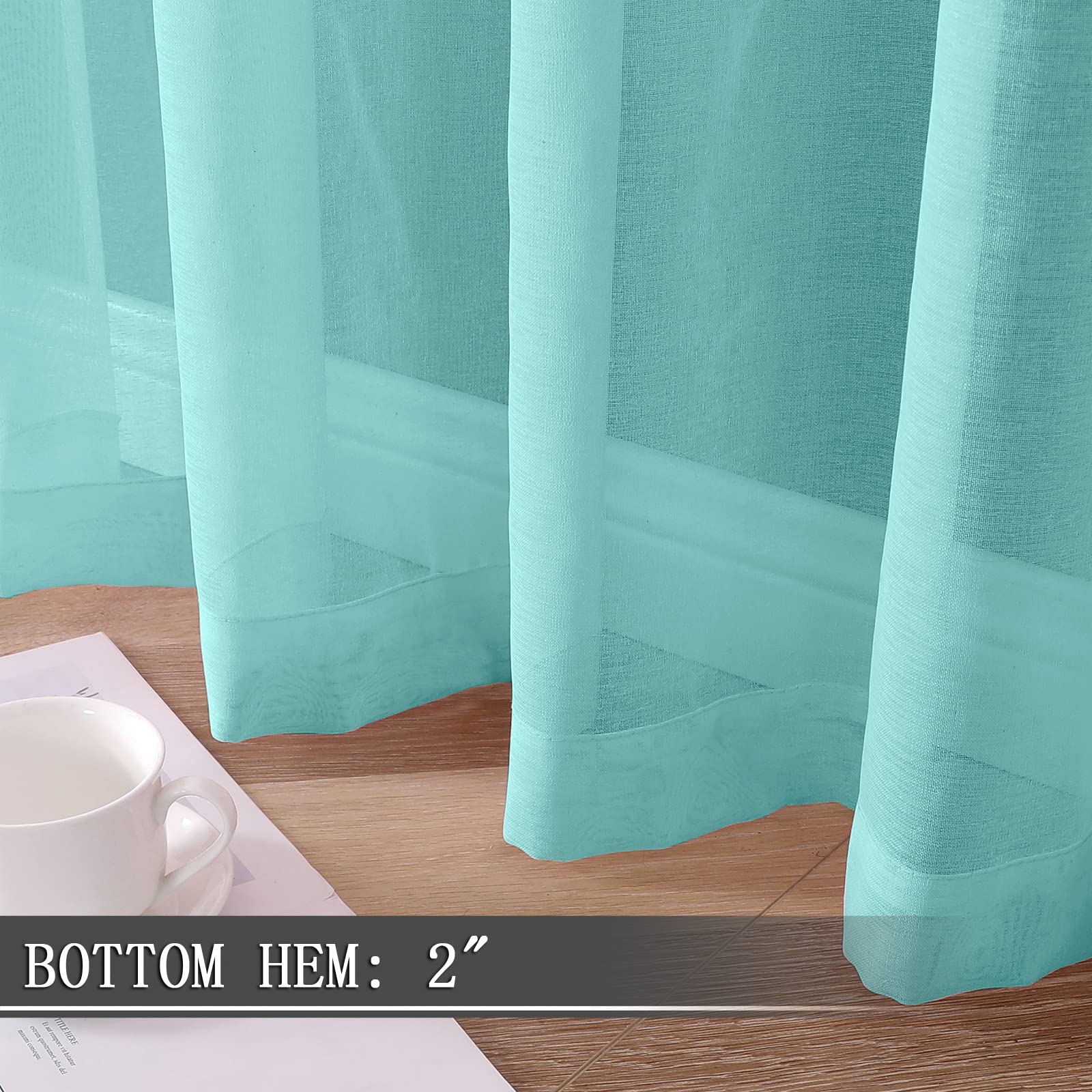 Sheer Curtain Linen Textured Bedroom Curtains Sheer Light Filtering Rod Pocket Voile Curtain for Living Room (2 Count)