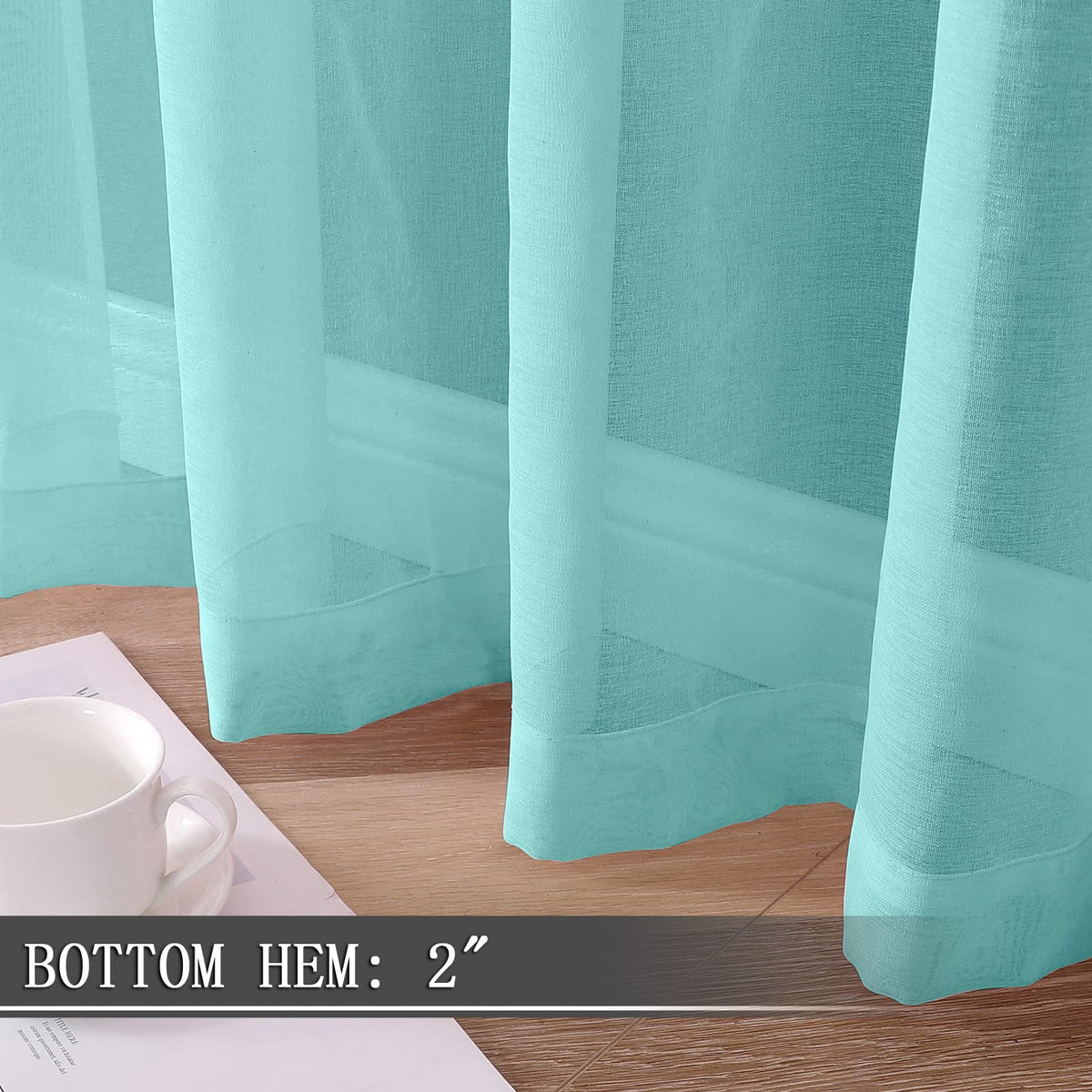 Sheer Curtain Linen Textured Bedroom Curtains Sheer Light Filtering Rod Pocket Voile Curtain for Living Room (2 Count)