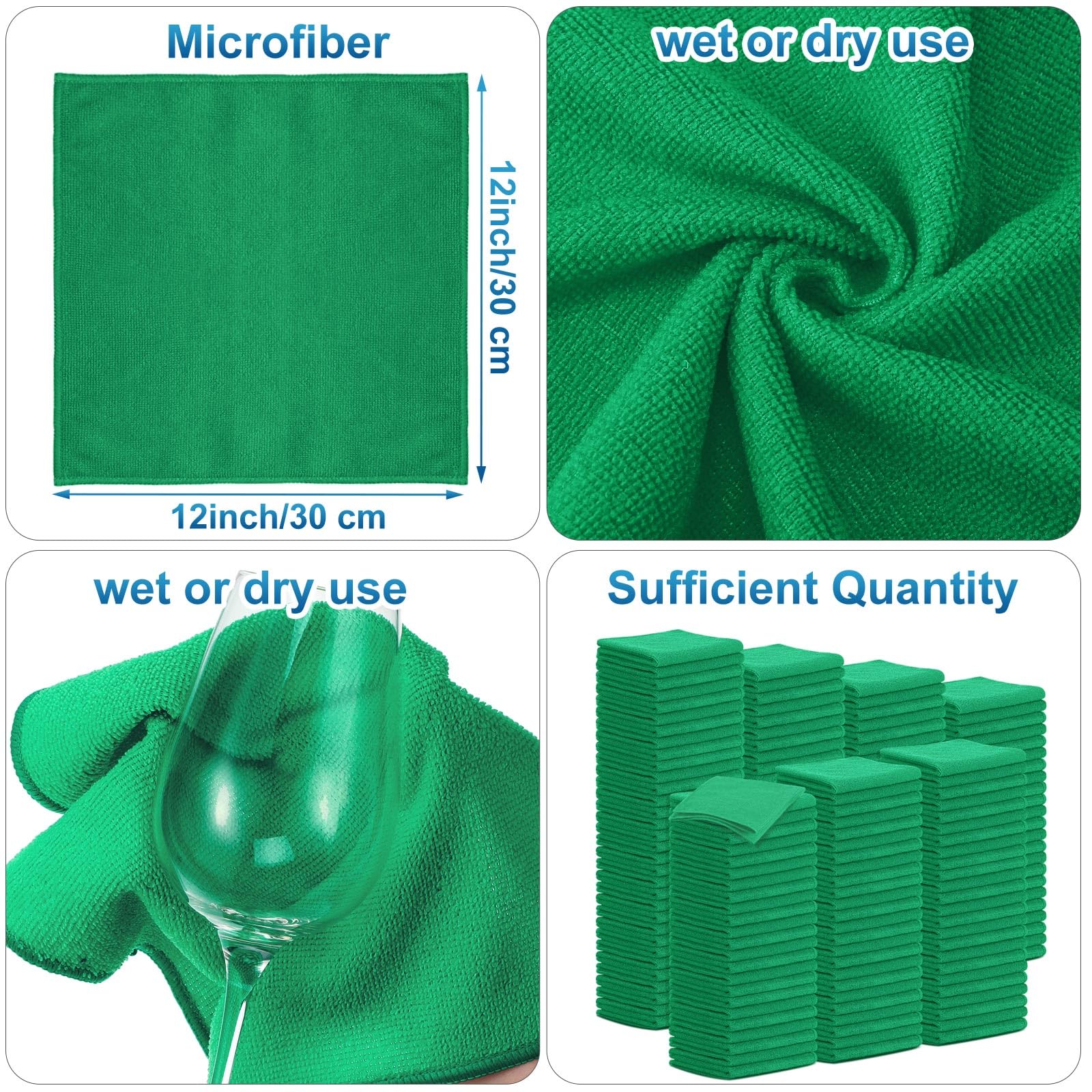 100 Pack 12'' x 12'' Microfiber Cleaning Cloths Reusable Cleaning Rags Bulk Microfiber Towels Softer Highly Absorbent Washcloths for House Kitchen Car Window