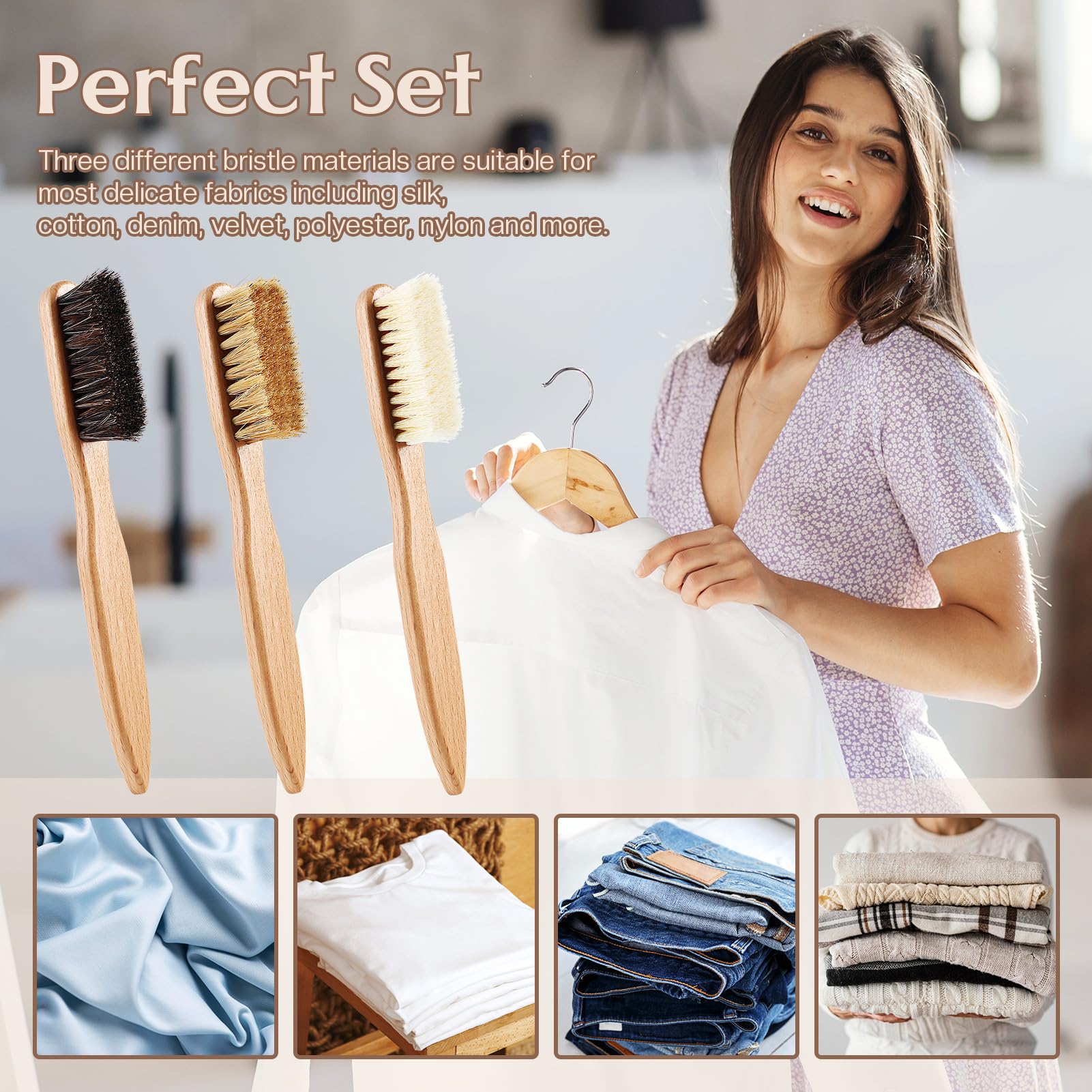 3 Pcs Wood Laundry Stain Brush Stain Remover Brushes with Boar Bristle Small Stain Brush for Clothes for Scrubbing Stains from Furniture Fabric Leather (3 Count)