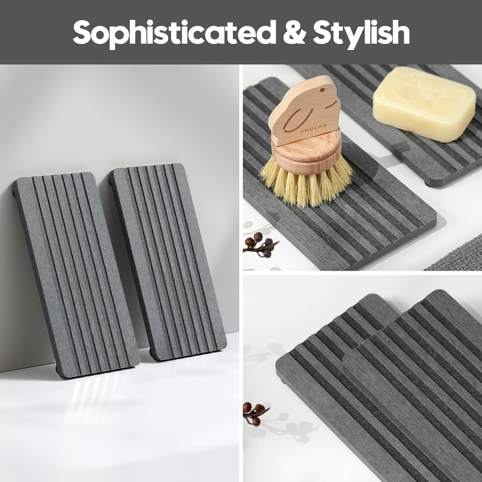 2PCS Diatomite Quick Stone Drying Tray Mat For Bathroom & Kitchen Counter (2 Count)