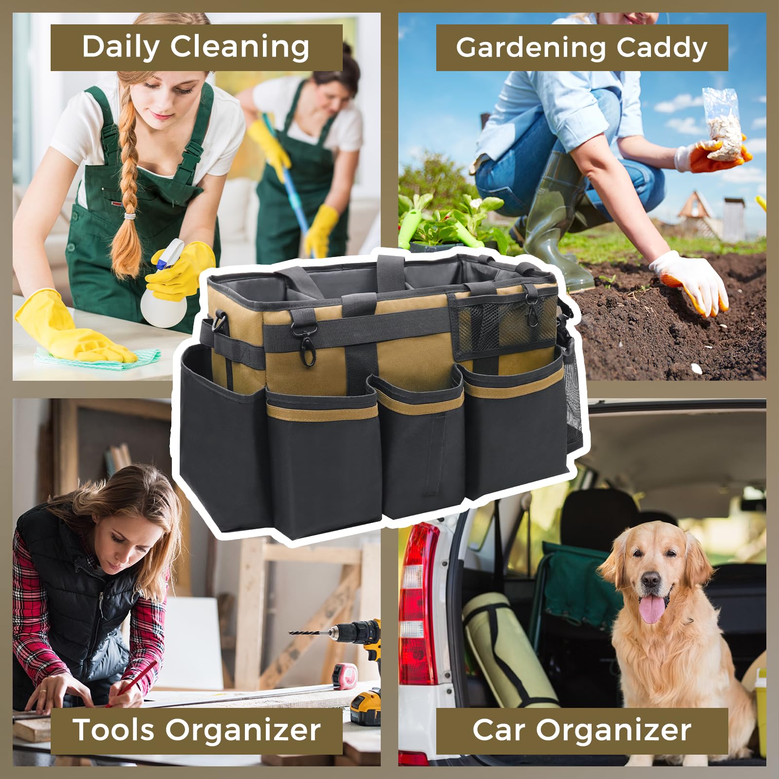 Wearable Cleaning Caddy Organizer with Handle & Shoulder Straps for Housekeepers