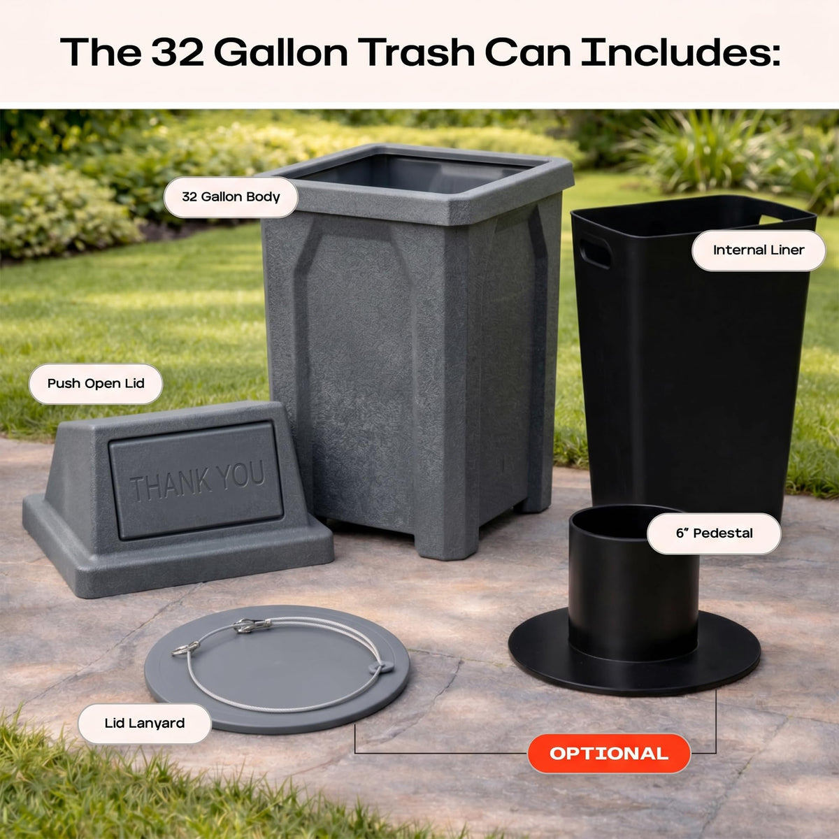 Campus Collection 32 Gallon Commercial Trash Can with Lid