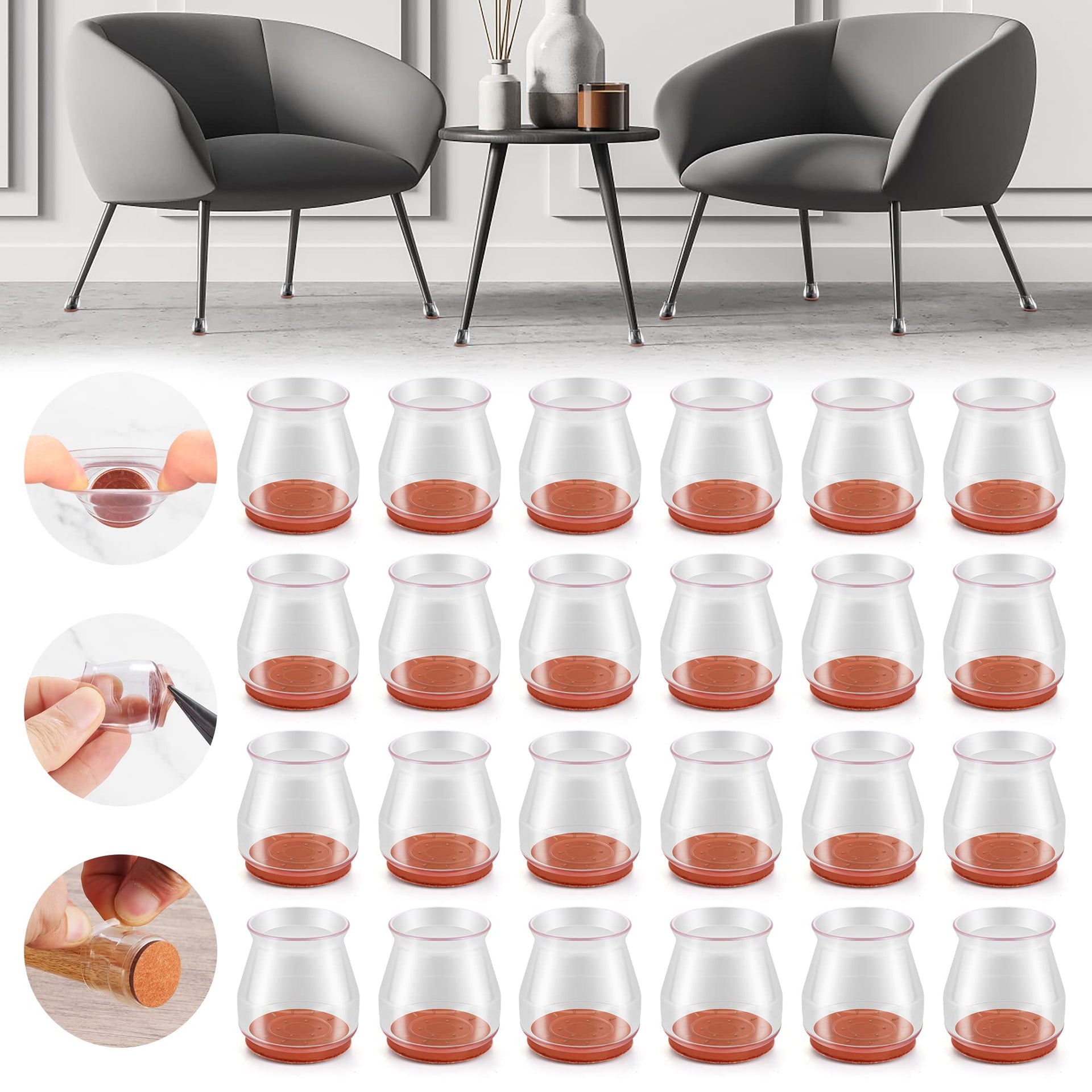 24PCS Upgraded Silicone Chair Leg Floor Protectors for Hardwood Floors (24 Count)