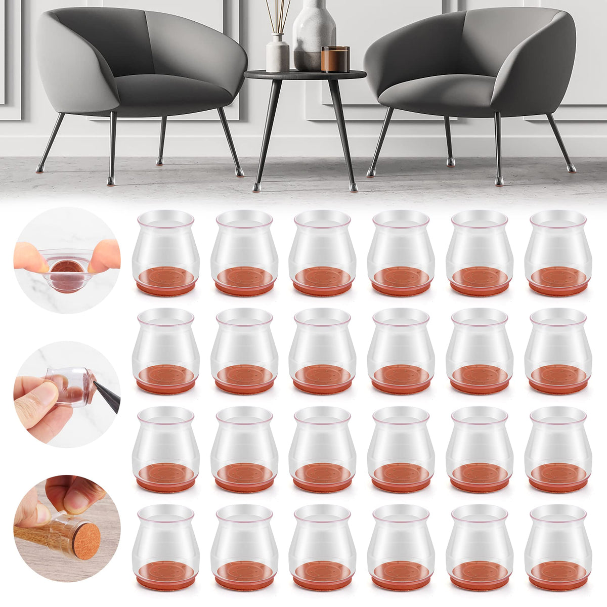 24PCS Upgraded Silicone Chair Leg Floor Protectors for Hardwood Floors (24 Count)