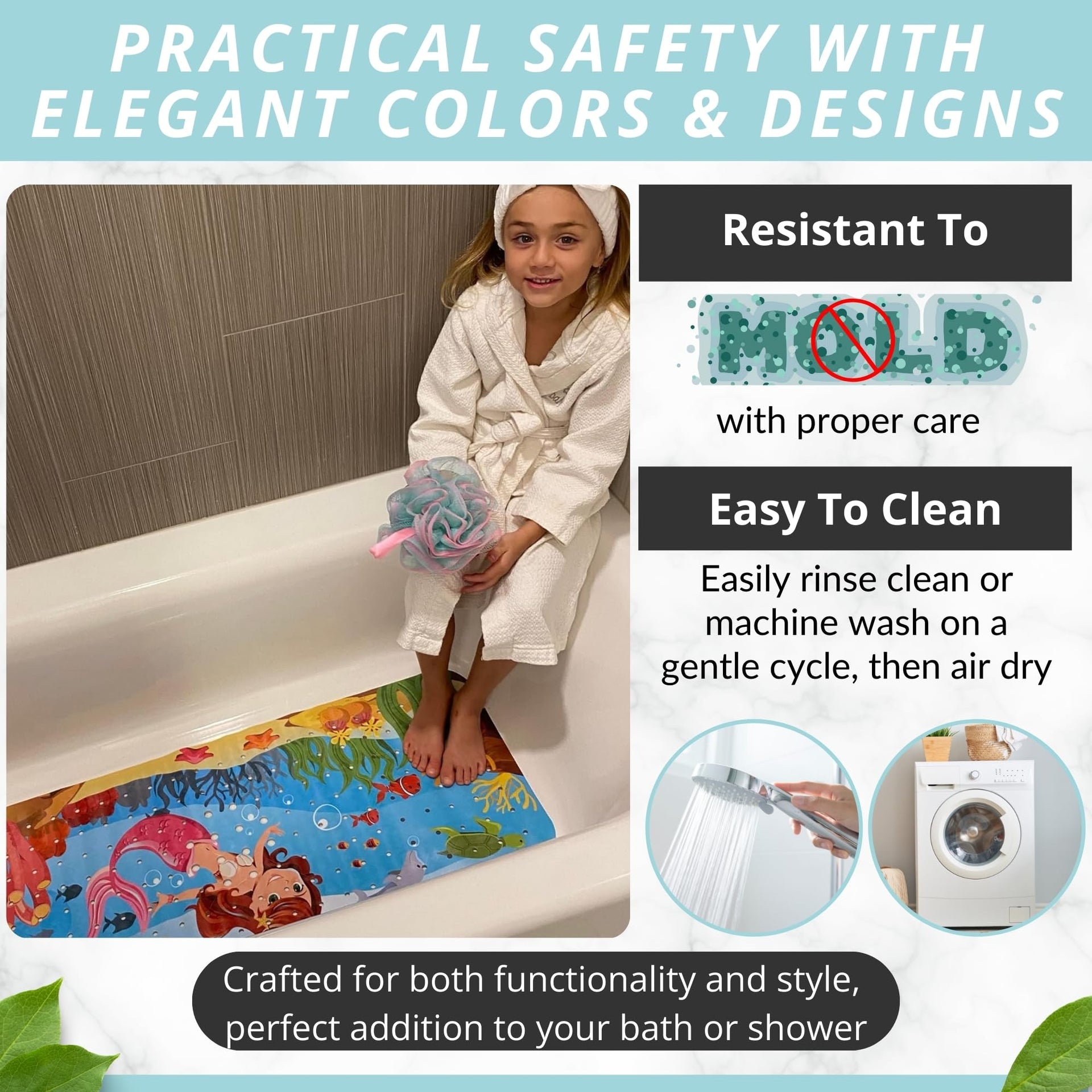 Non Slip Bath & Shower Mat 40x16 Extra Long