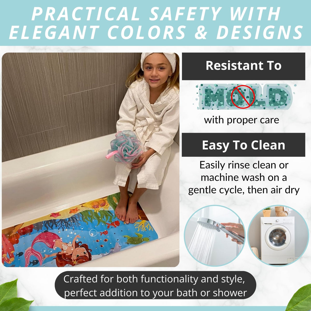 Non Slip Bath & Shower Mat 40x16 Extra Long