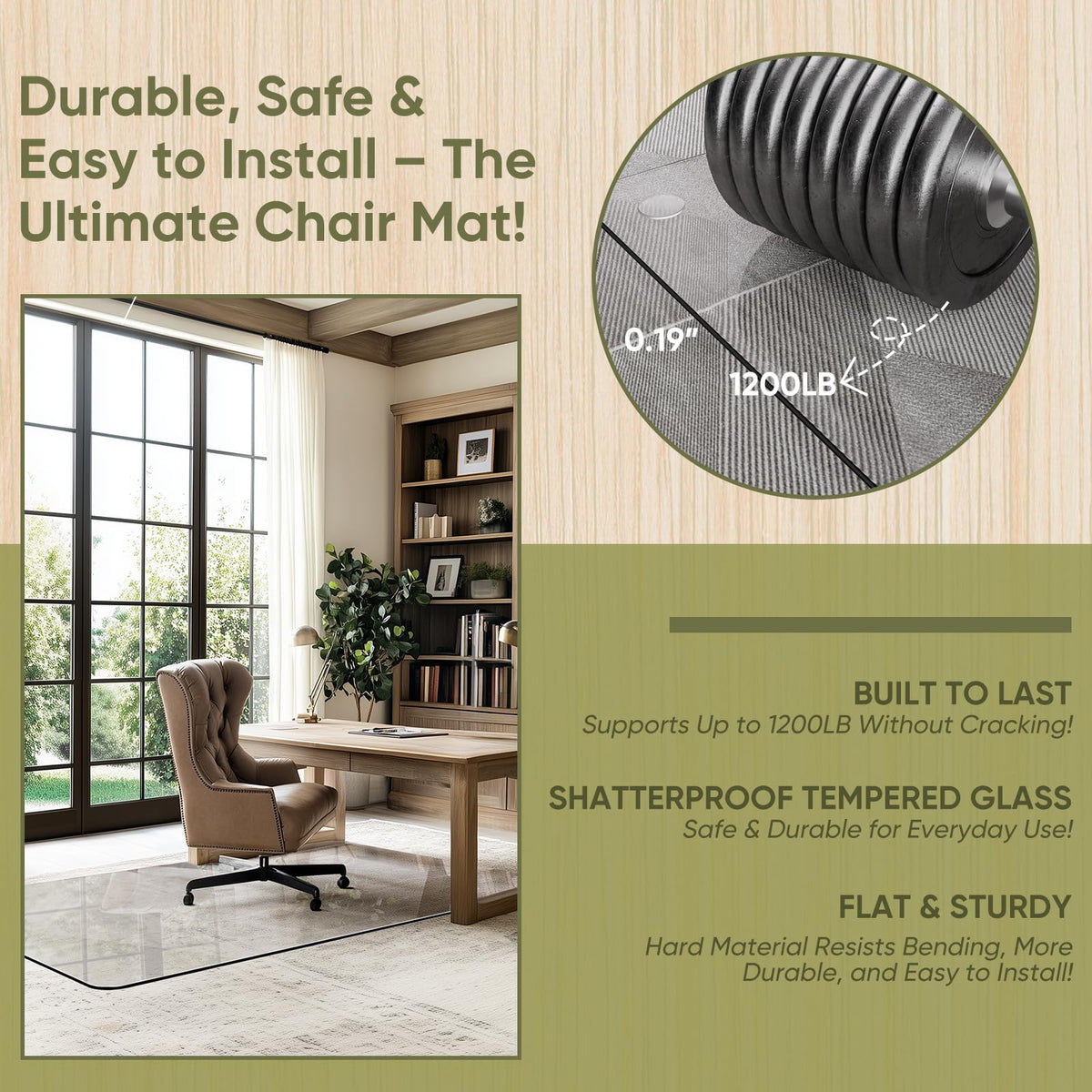 45"x60" Tempered Glass Chair Mat for Carpet & Hardwood Floors