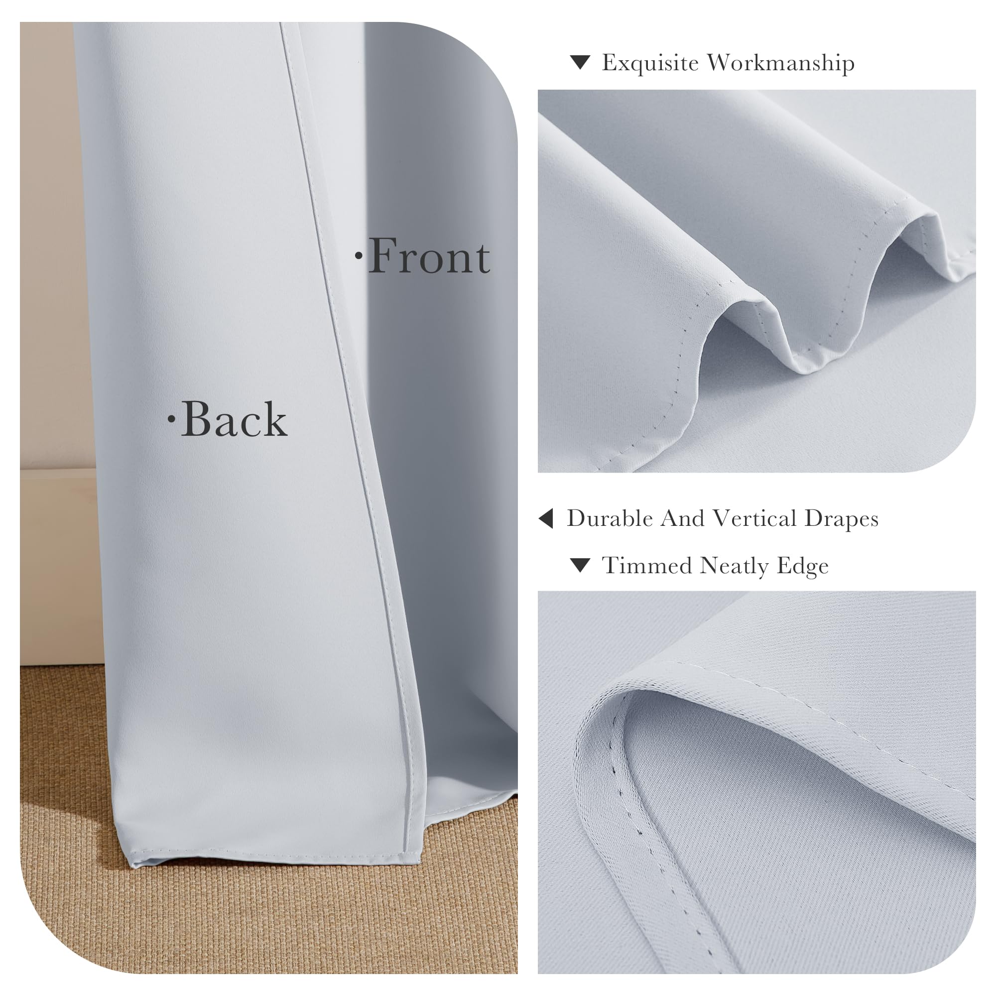 Greyish White Blackout Curtains for Bedroom 63 Inch Length 2 Pcs (2 Count)