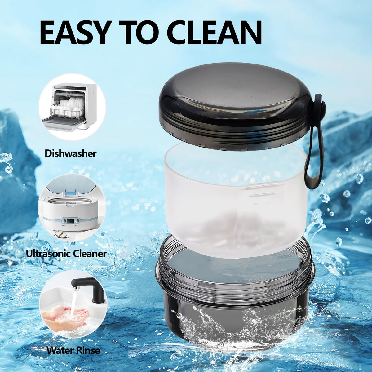 Leak Proof Denture Cups for Soaking Dentures with Strainer Basket and Brush