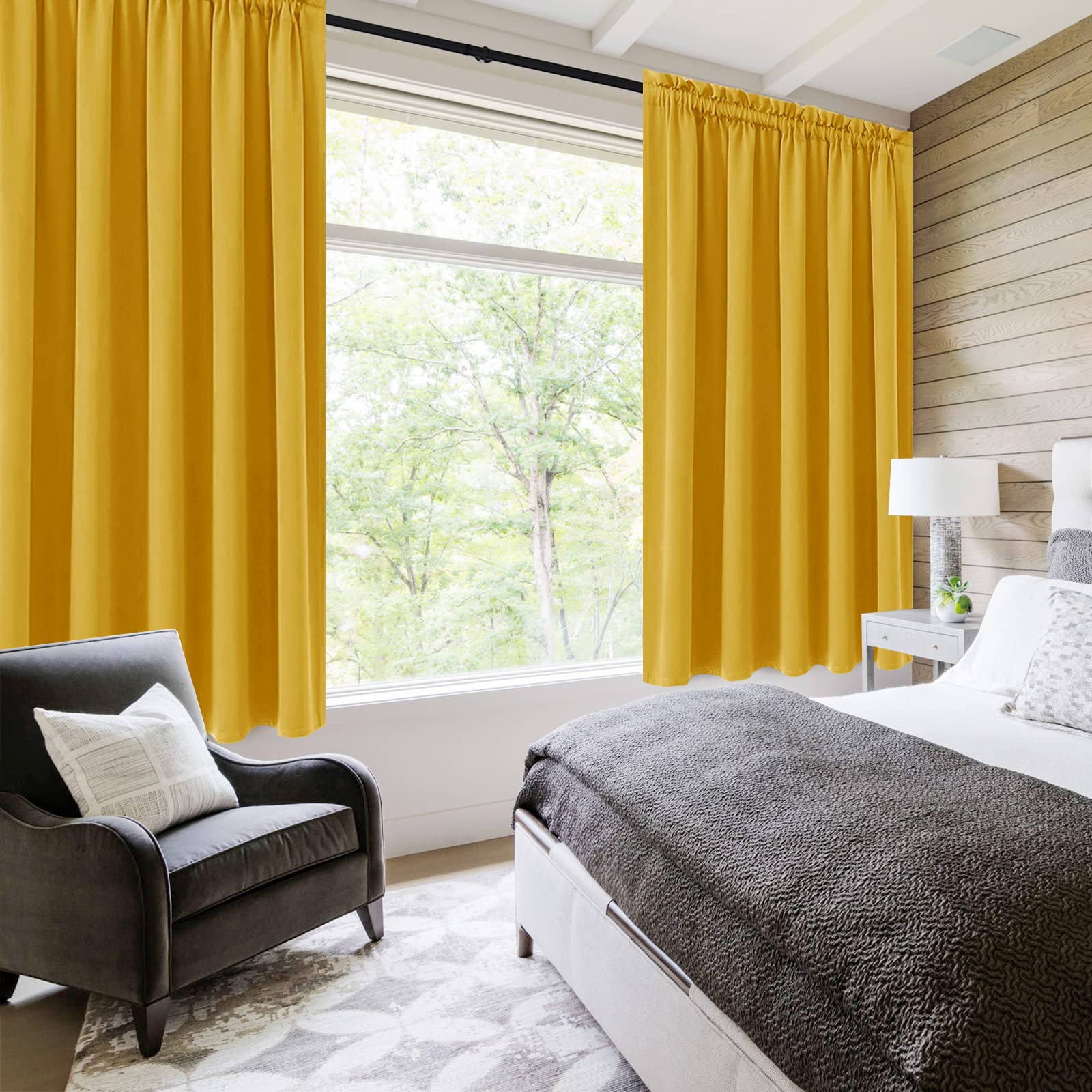 Short Blackout Curtains 60 x 36 Inch Long for Kitchen RV Bunk Yellow (2 Count)