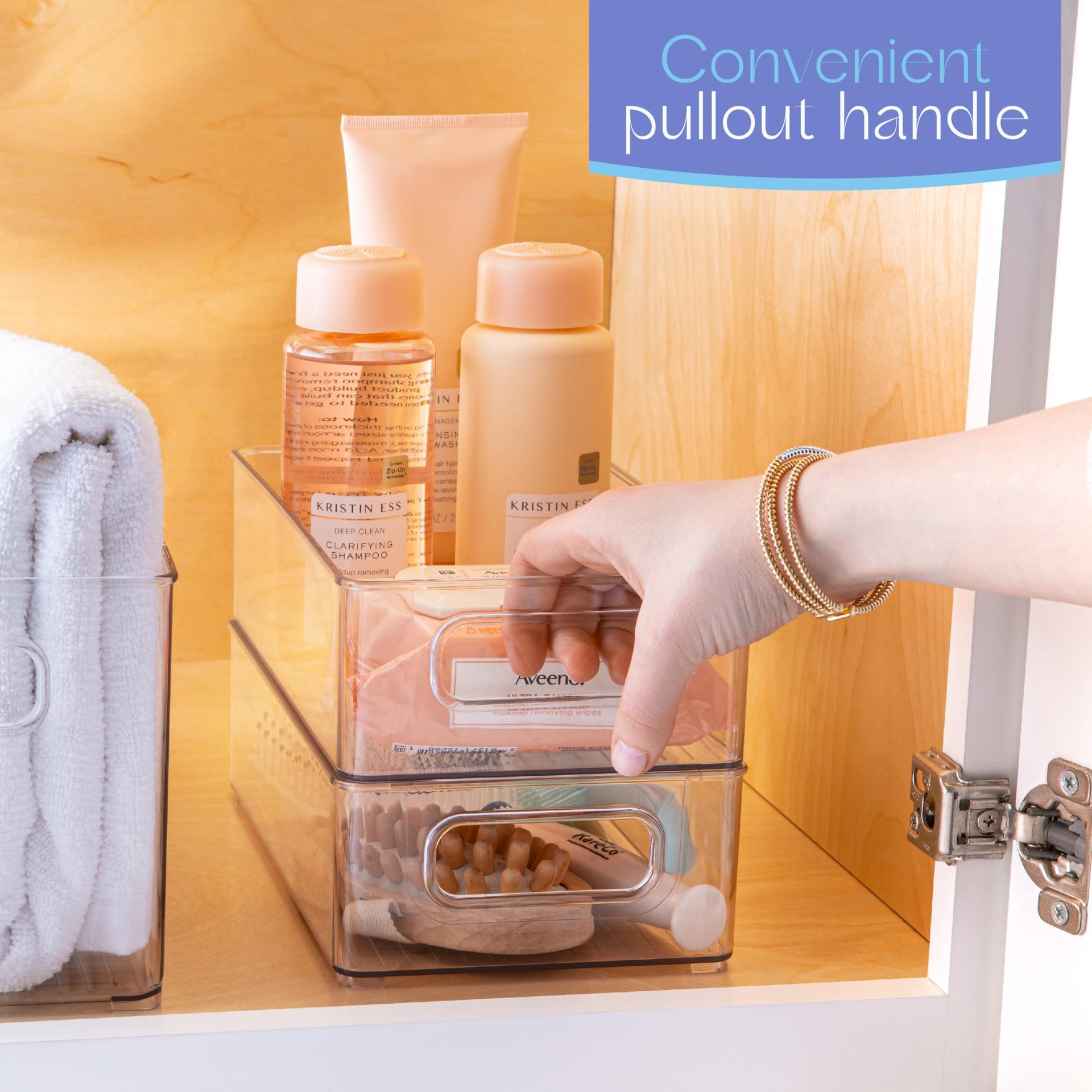 Plastic Food Storage 4 Pack Clear Container Bin with Handles for Organizing Kitchen (4 Count)
