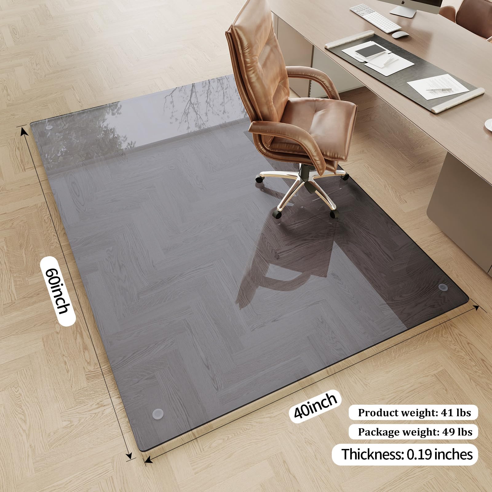 Tempered Glass] 40" x 60" Glass Office Chair Mat for Carpet
