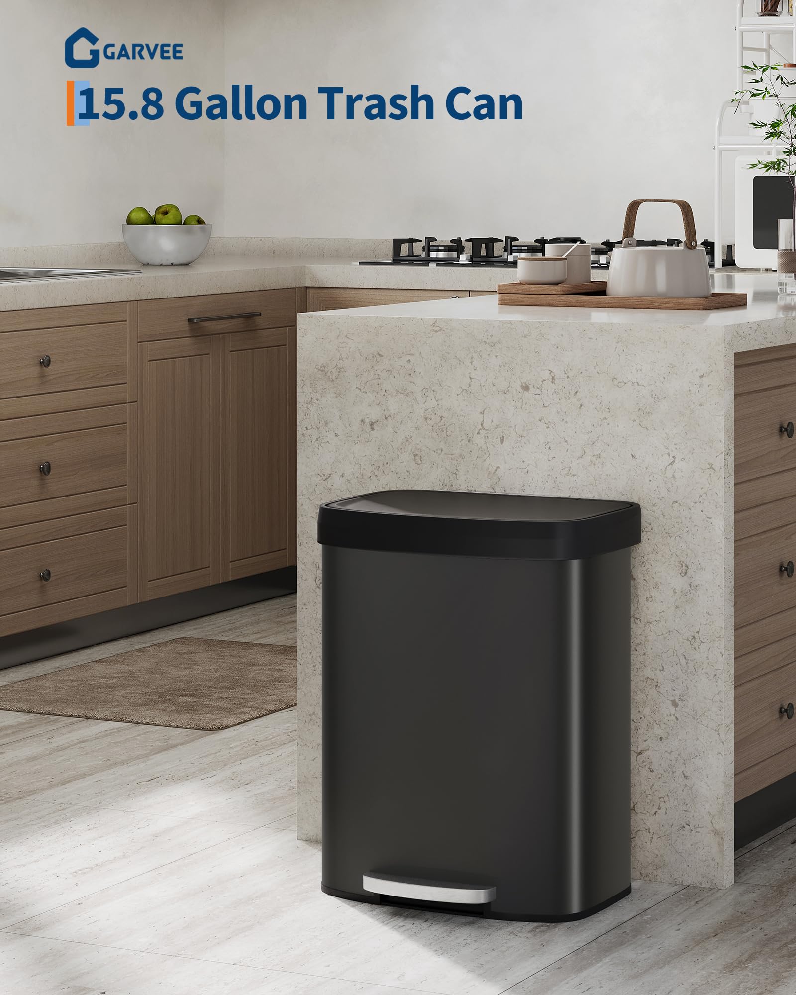 16 gal 60 L Metal Trash Can with Lid