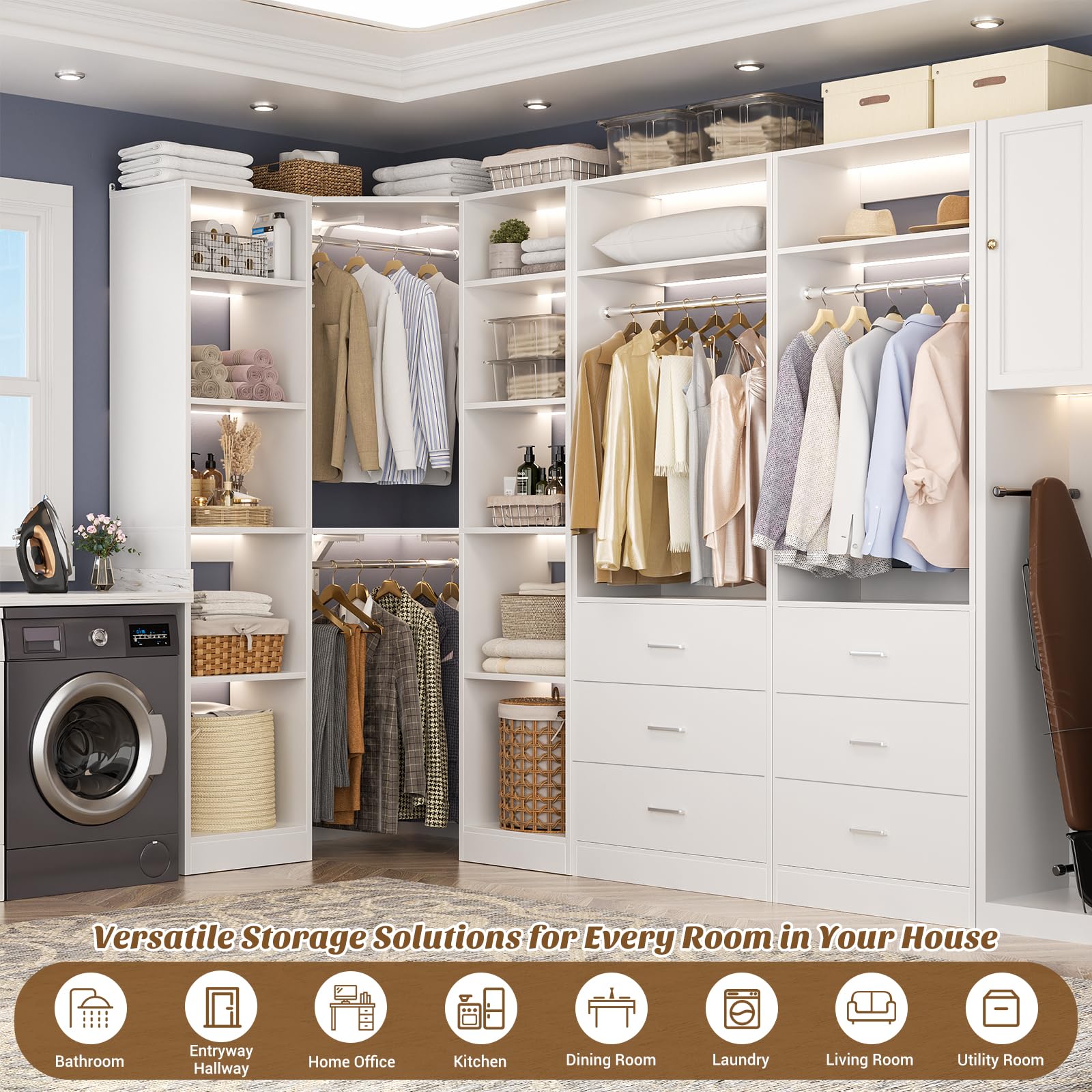 Corner Closet System with 6 Drawers
