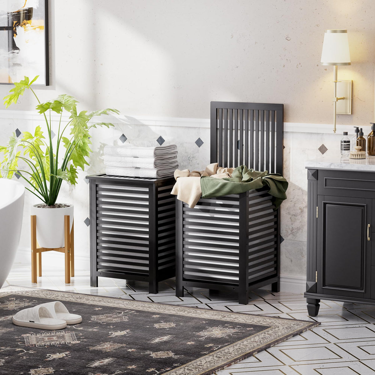 Double Laundry Hamper with Lid