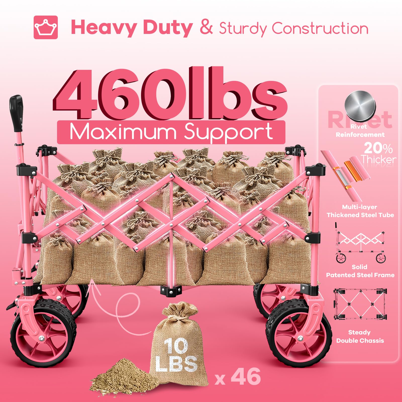 220L Collapsible Beach Wagon Cart with Big Wheels