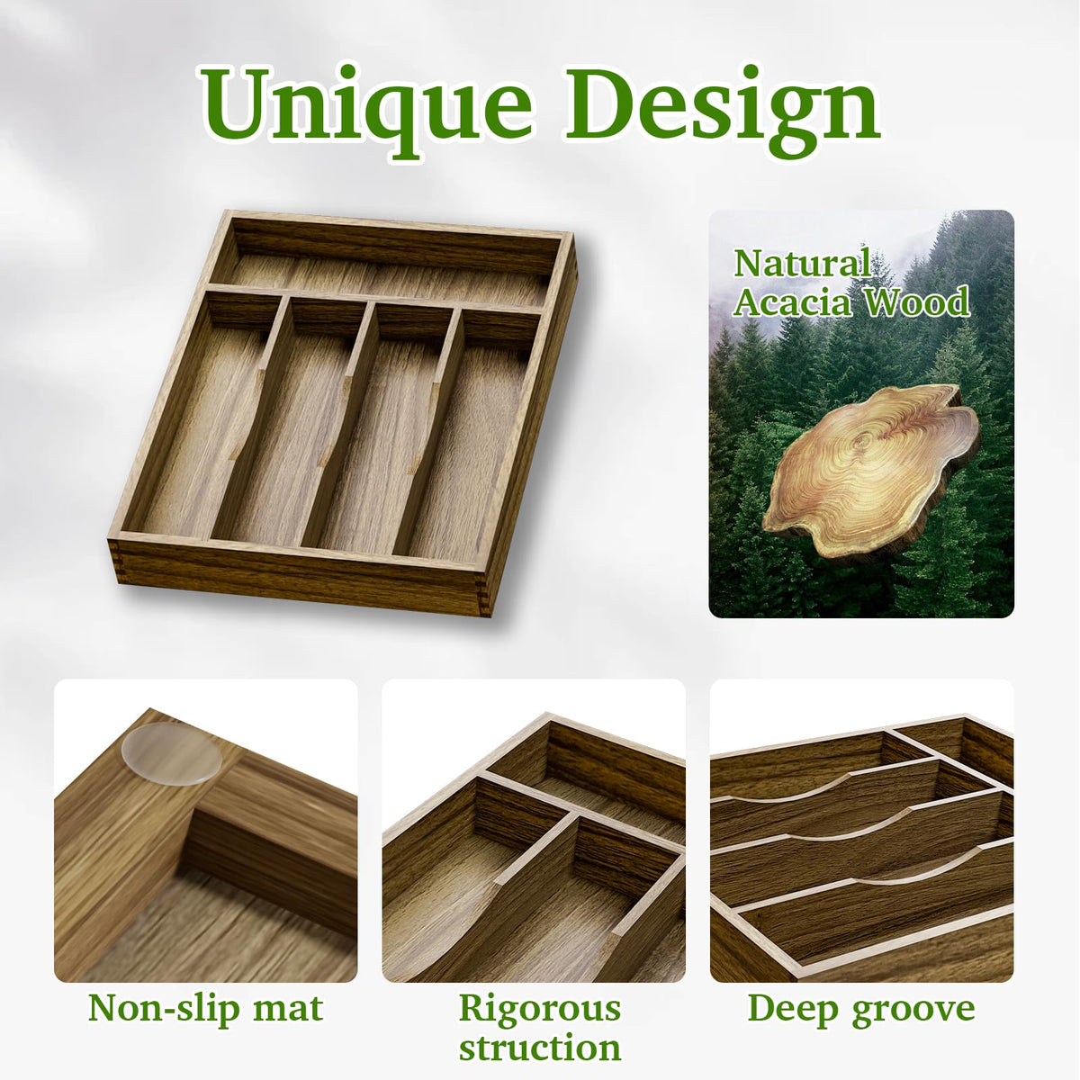 Acacia Wood Silverware Drawer Organizer (24 Ounce)