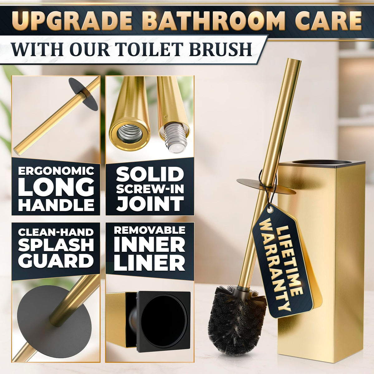Gold Toilet Brush and Holder Set