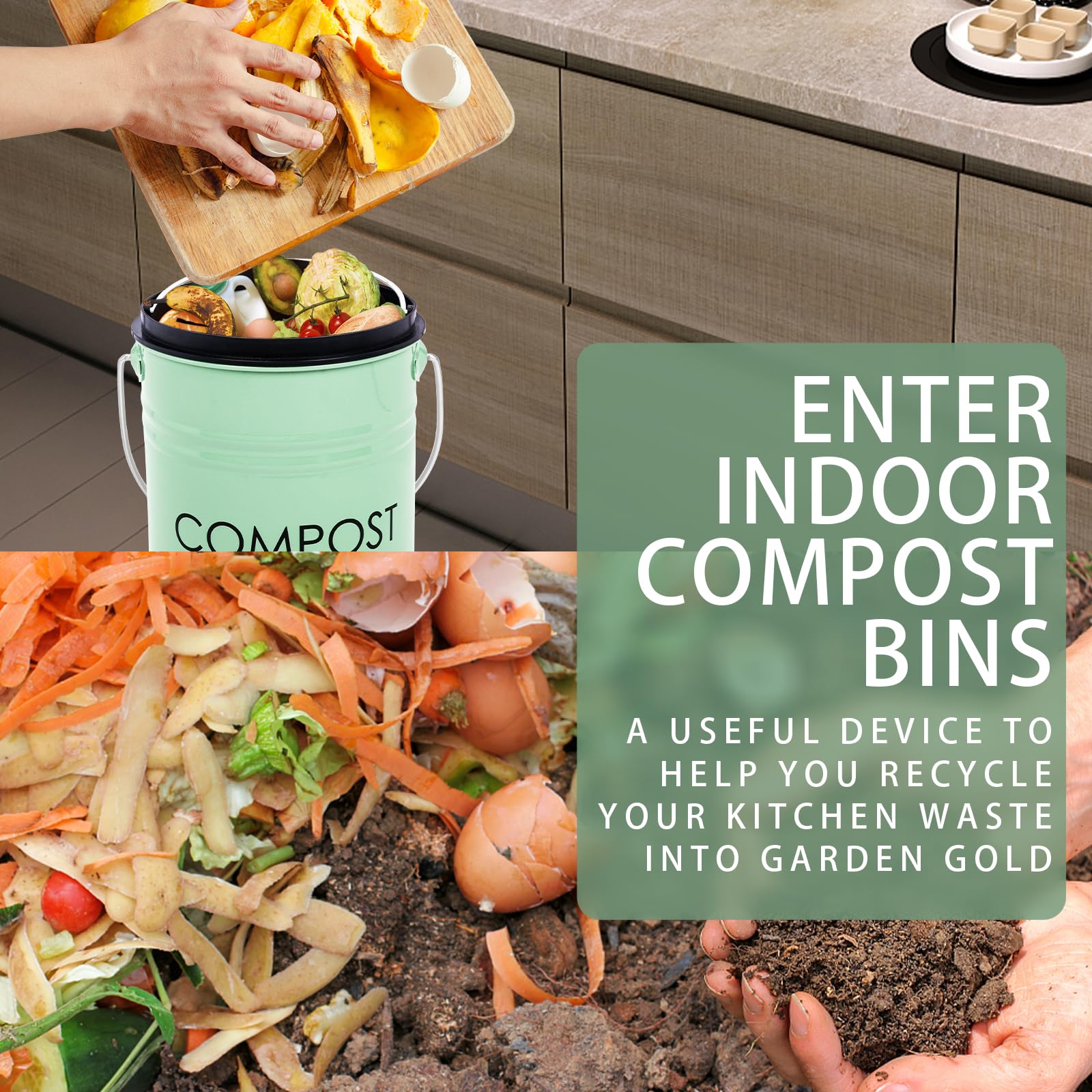 Compost Bin Kitchen Countertop Composter with lid