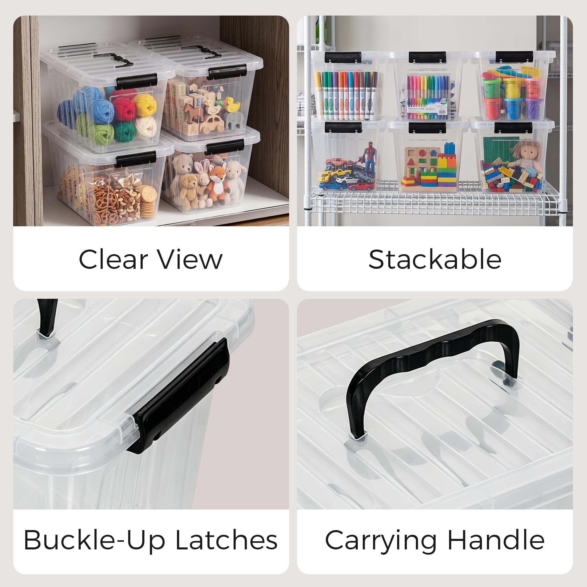7 Qt Clear Plastic Storage Bins with Lids and Handle Small 6 Pack (6.67 Count)