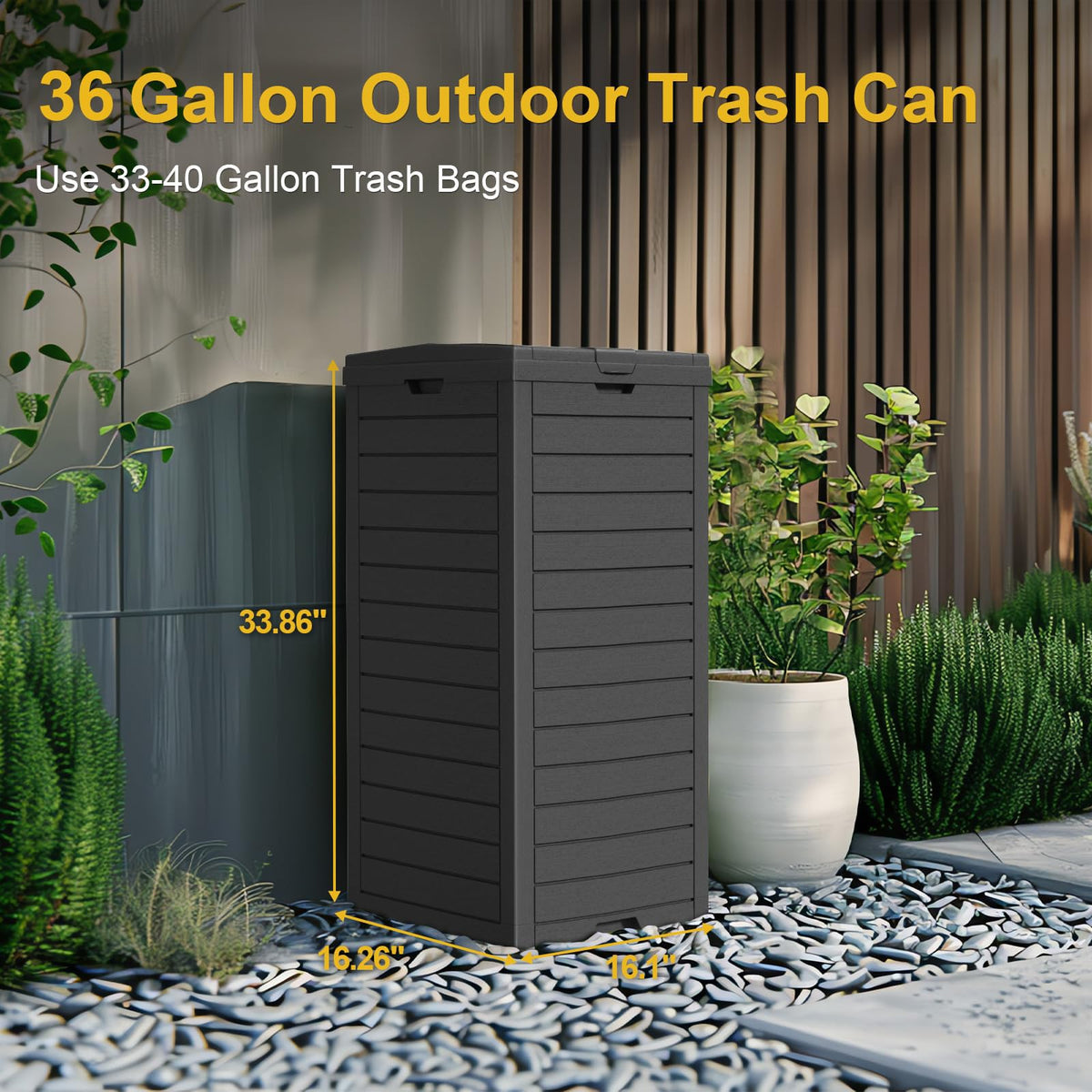 31 Gallon Outdoor Trash Can with Tiered Lid and Drip Tray