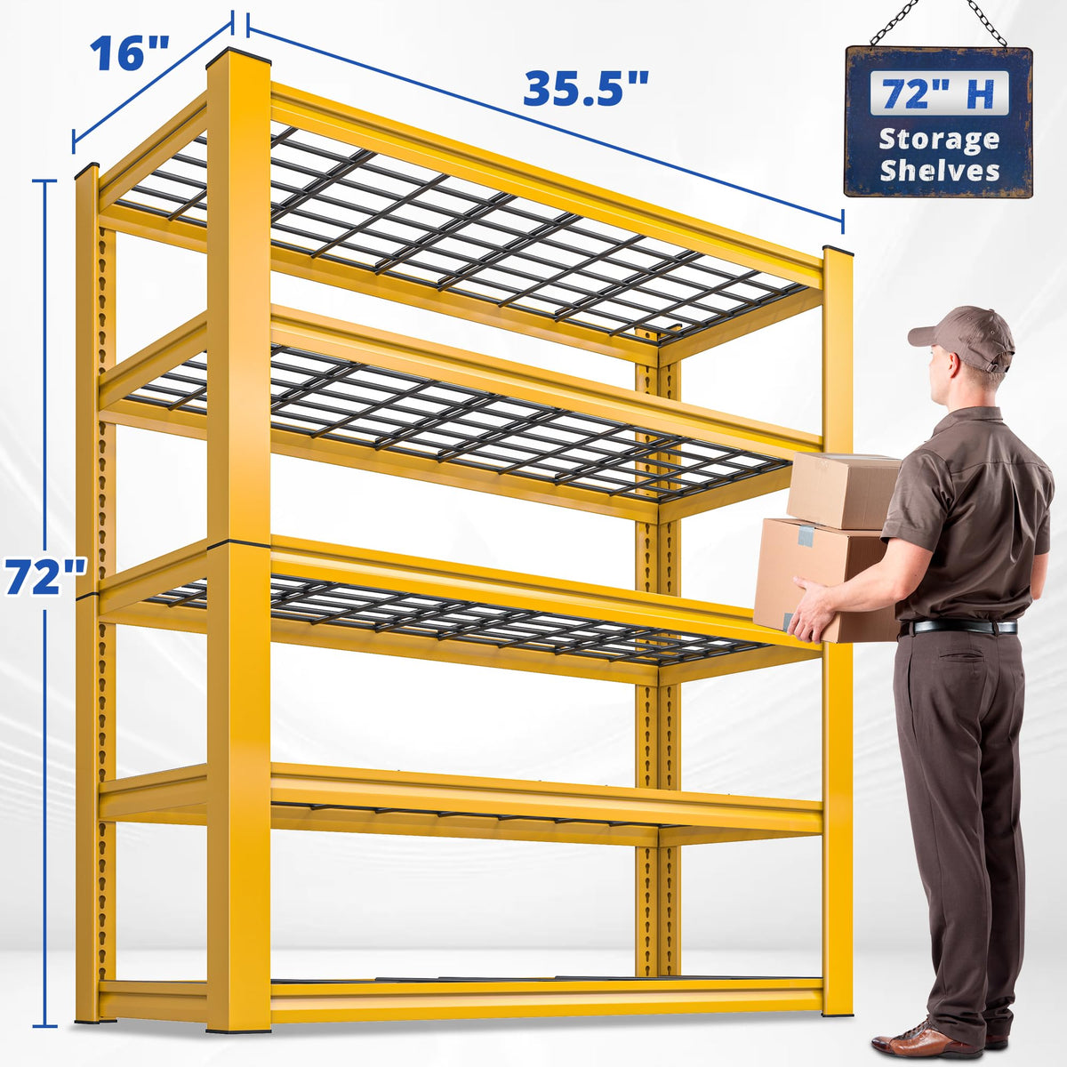 72''H Garage Shelving 3010 LBS Storage Shelves Adjustable Metal Shelving 5 Tier Metal Shelves for Storage Industrial Shelf for Kitchen Pantry Warehouse Basement 72" HX35.5 WX16 D
