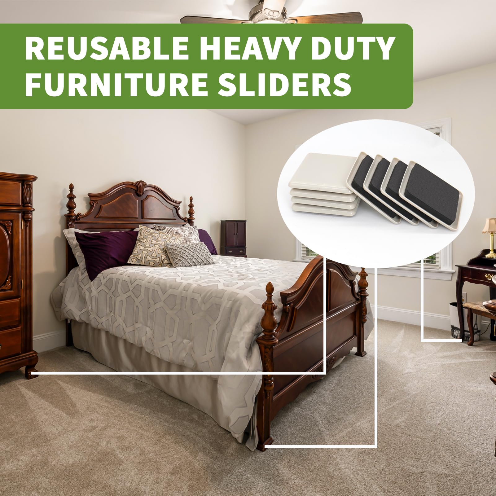 Furniture Sliders for Carpet 16 PCS (16 Count)