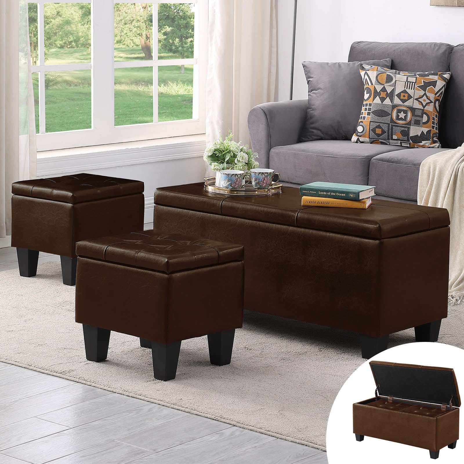 Ottoman with Storage Set of 3