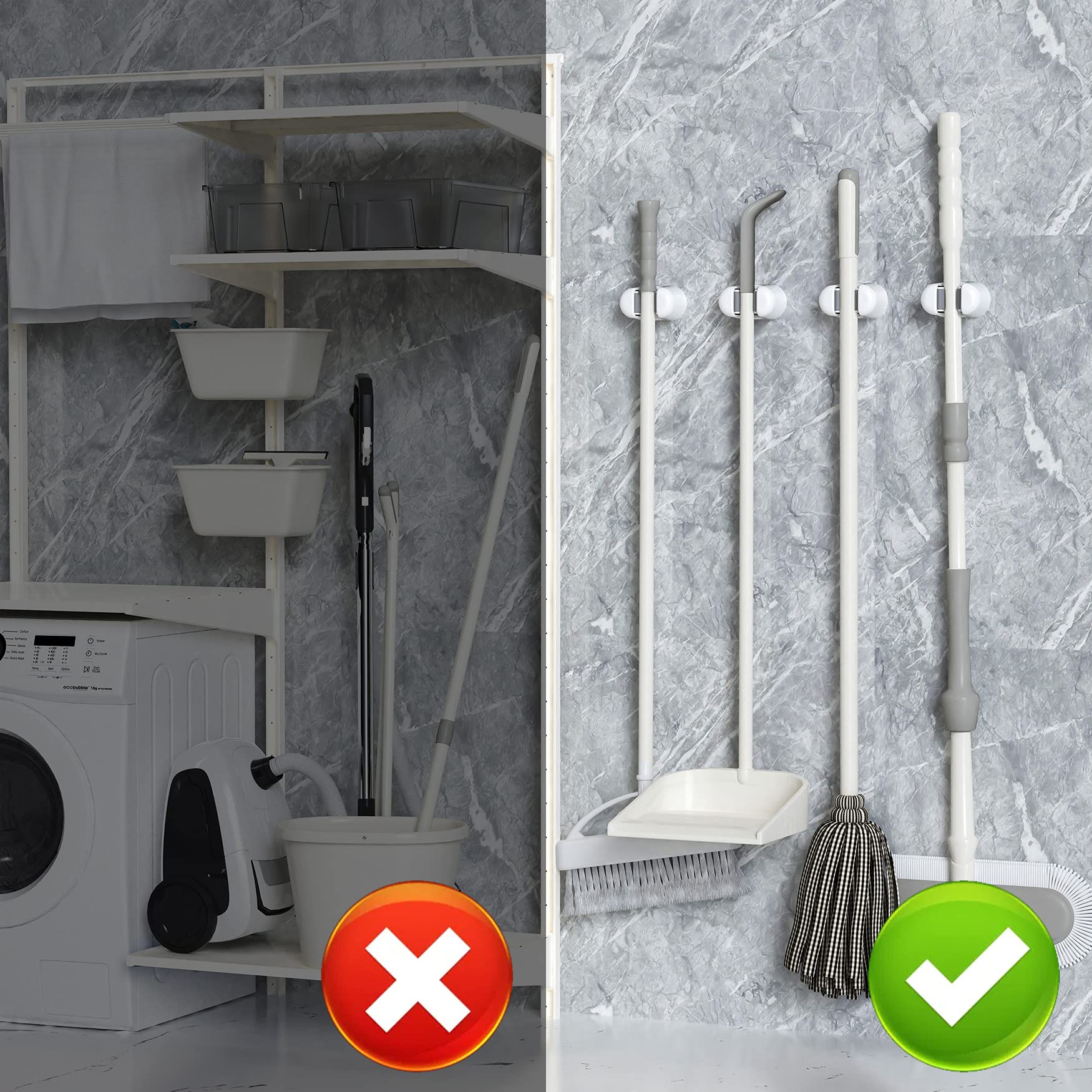Broom Holder 3 PCS Wall Mount Mop Organizer Gripper (3 Count)