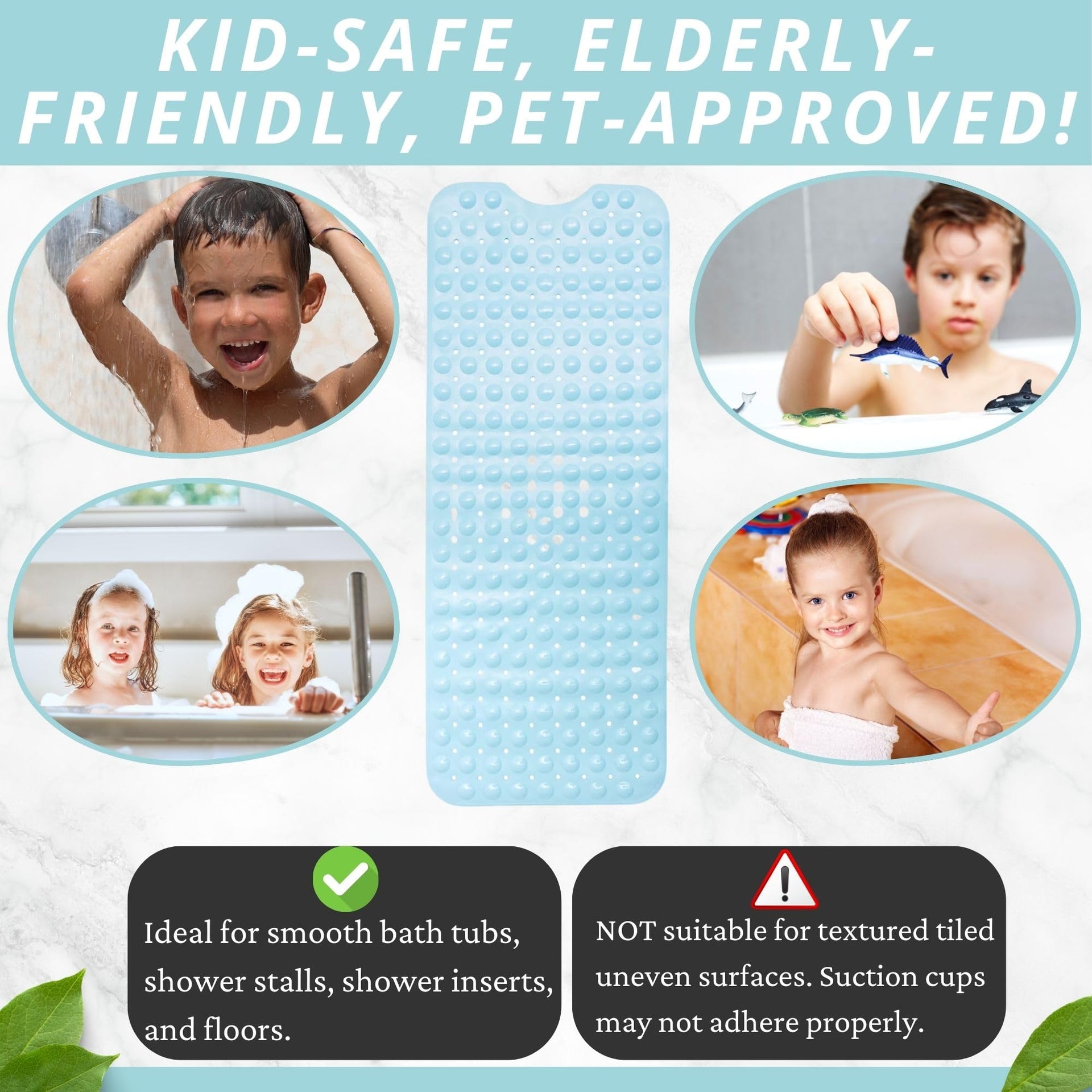 Non Slip Bath & Shower Mat 40x16 Extra Long