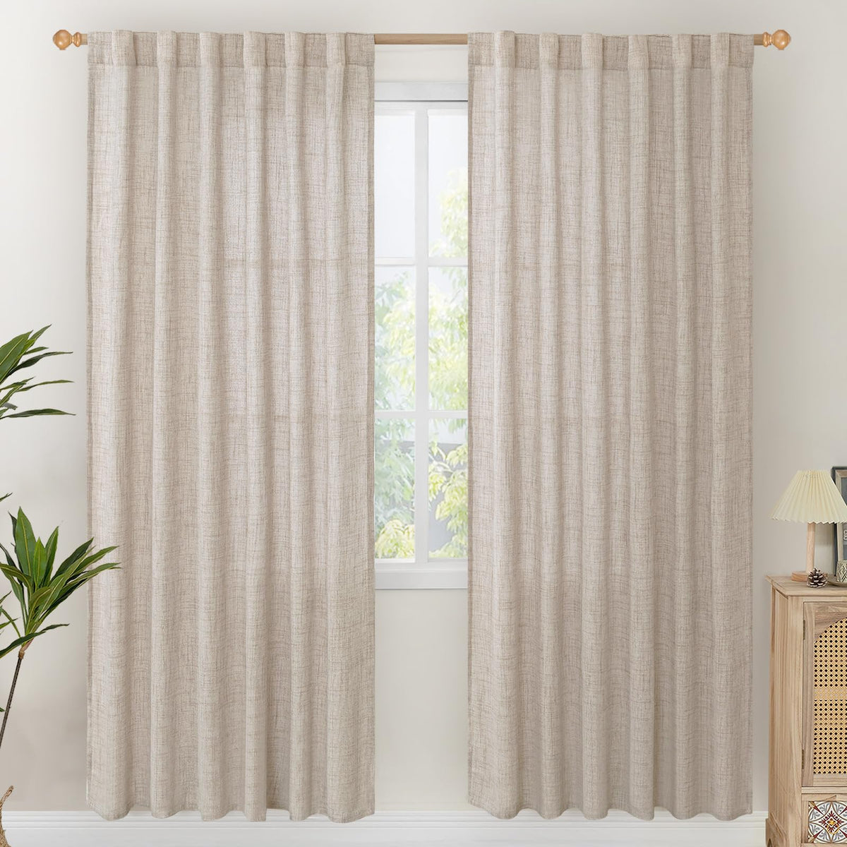 Linen Semi Sheer Curtains 78 Inch Length for Living Room (2 Count)