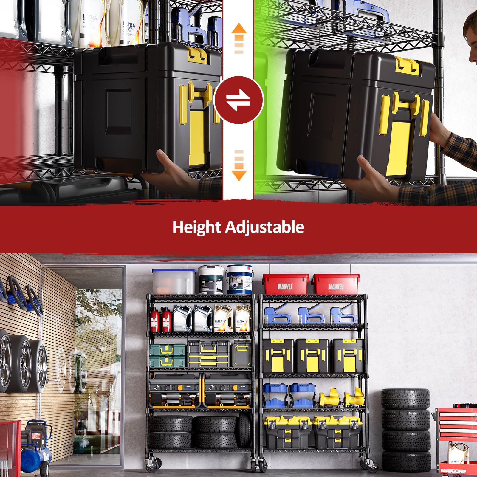 5 Tier Adjustable Heavy Duty Steel Wire Shelving Unit with Wheels (5 Count)