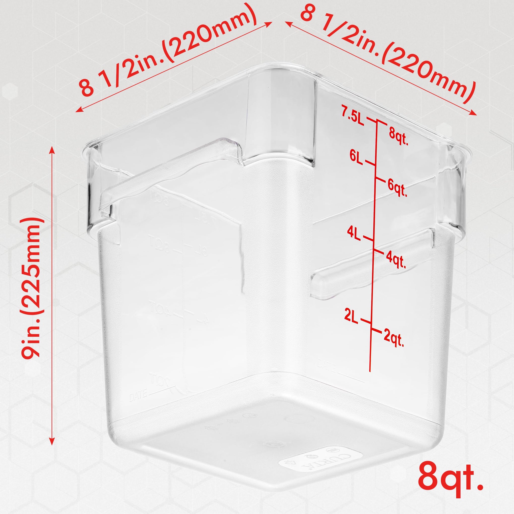 8 Pack 8 Qt NSF Clear Polycarbonate Food Storage Containers with Red Lids (8 Count)