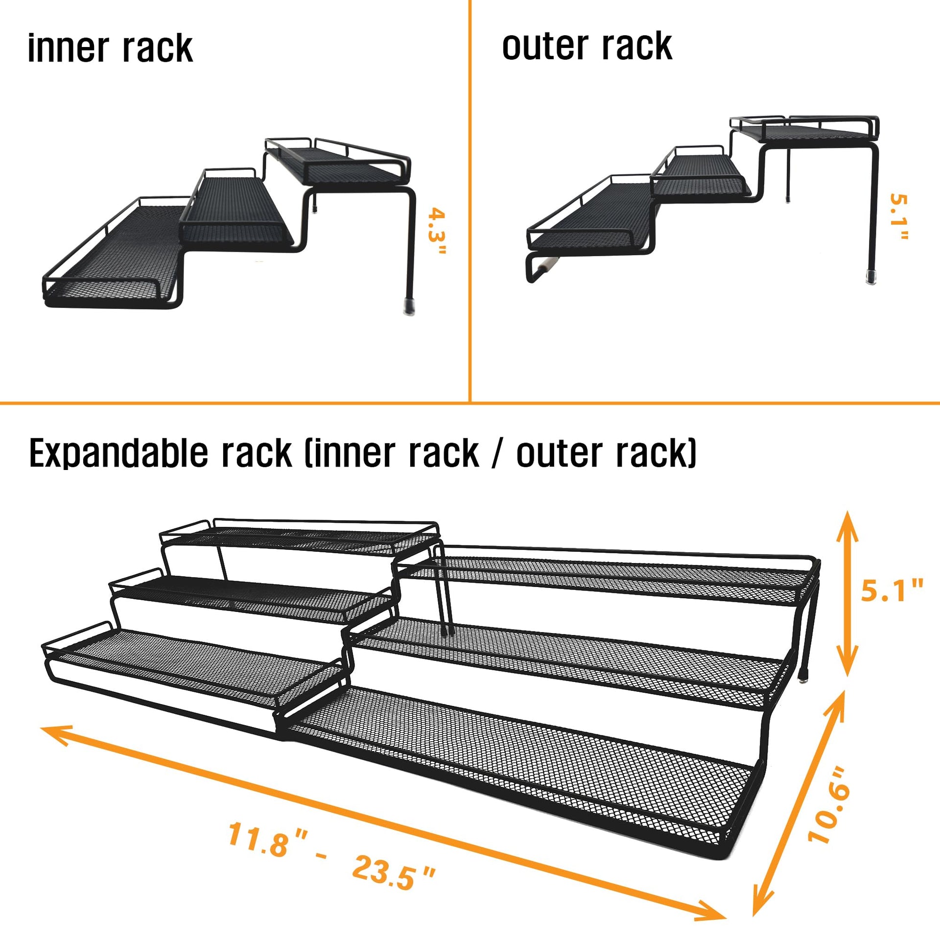 3 Tier Wide Expandable Cabinet Spice Rack Organizer