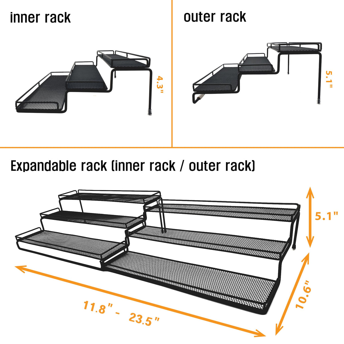 3 Tier Wide Expandable Cabinet Spice Rack Organizer