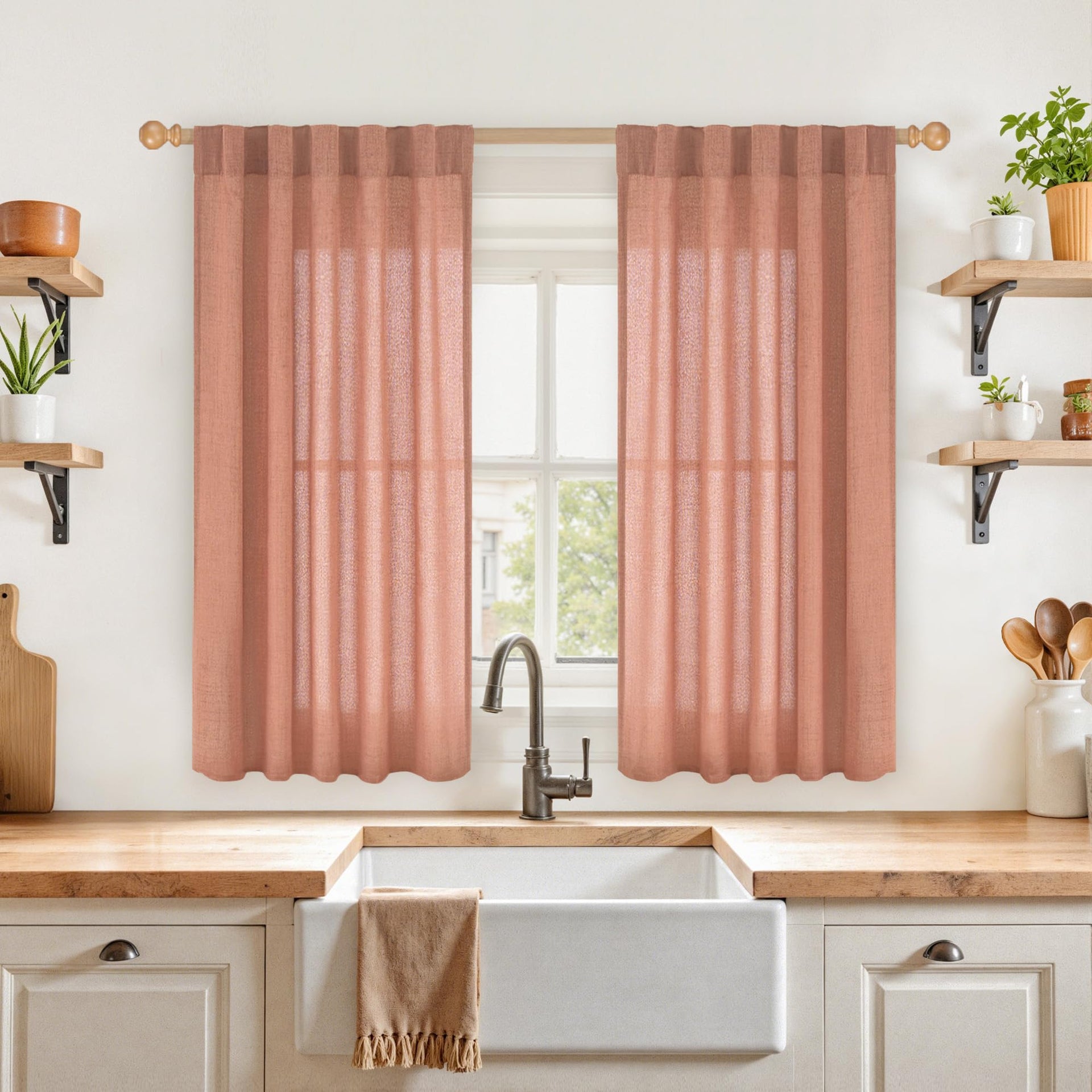 Terracotta Linen Curtains 45 Inch Length (2 Count)