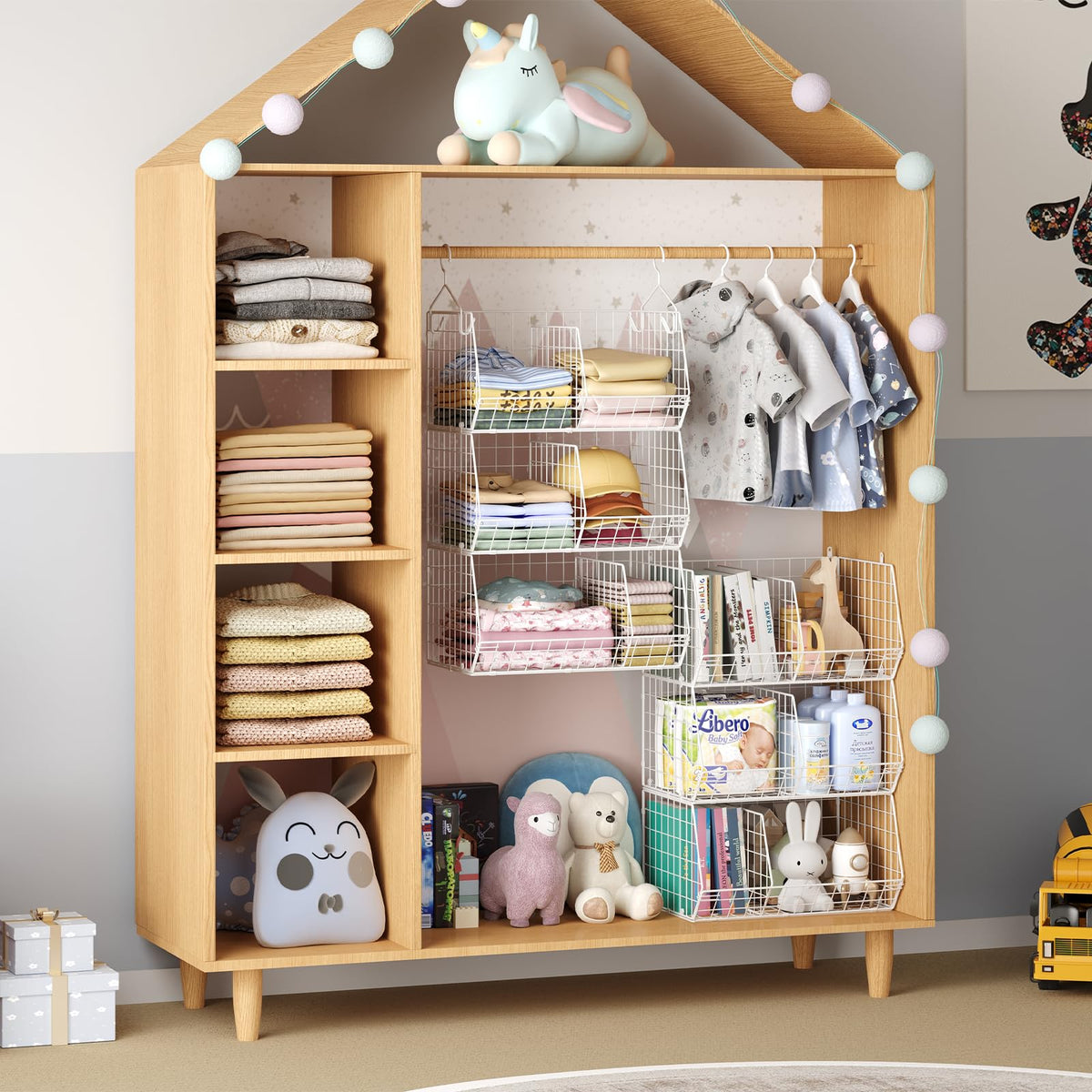 5 Tier Extra Large Closet Hanging Shelves with Divider