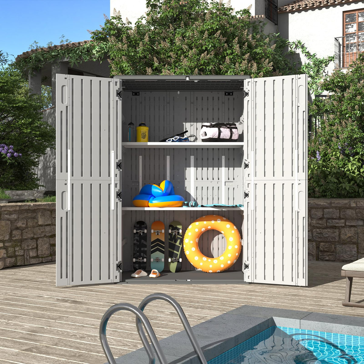 64 Cu.Ft Resin Outdoor Storage Shed with 2 Shelves & Floor