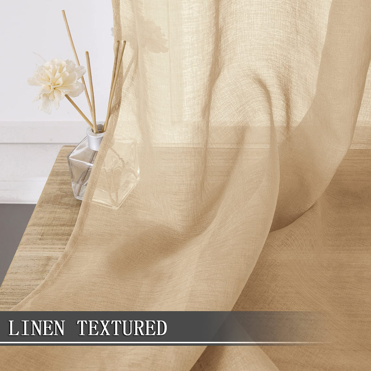 Short Sheer Curtain Linen Textured Living Room Curtains Sheer Light Filtering Rod Pocket Voile Curtain for Bedroom